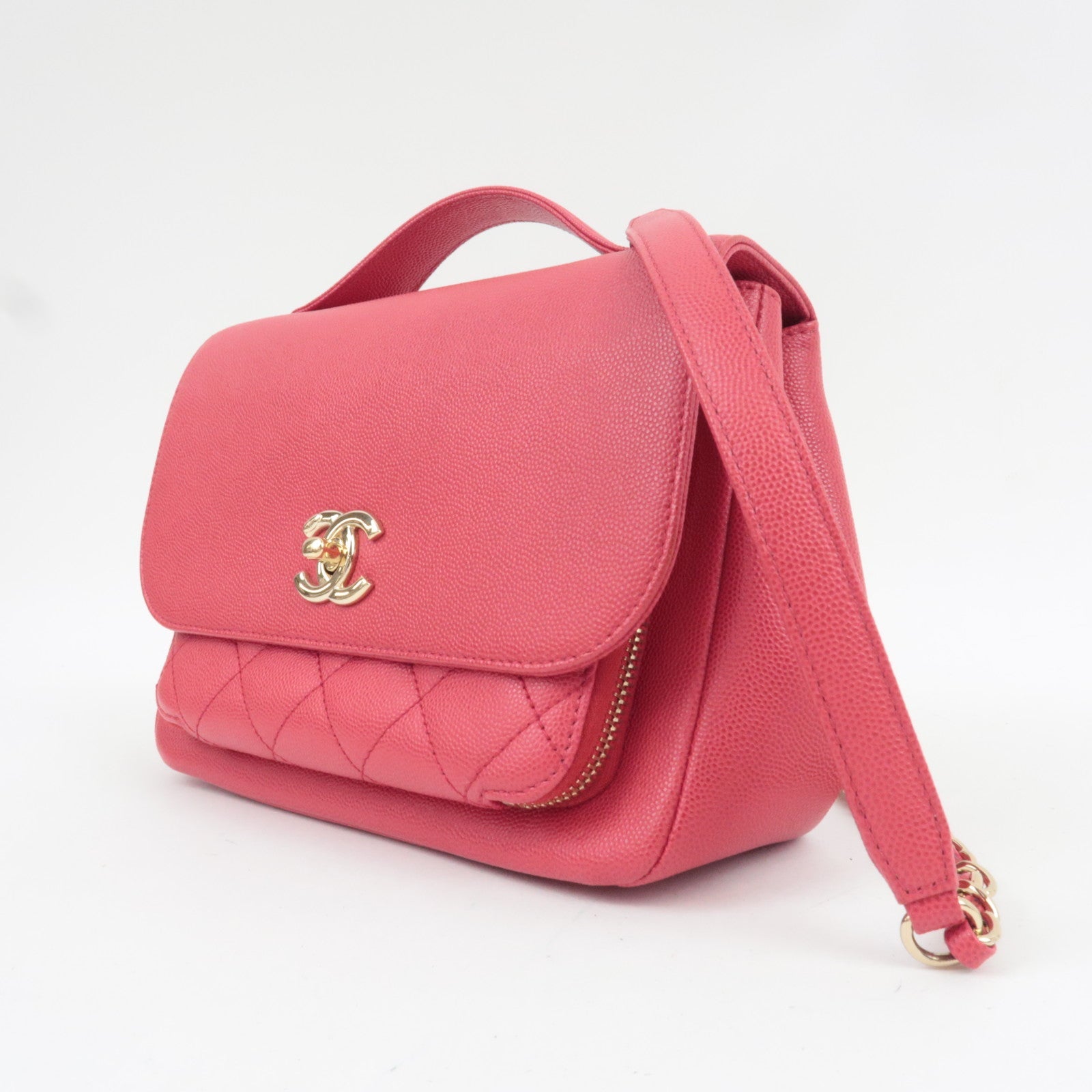CHANEL Matelasse Business Affinity Medium 2Way Caviarskin Chain Shoulder Bag Pink A93607 24573450 *G card