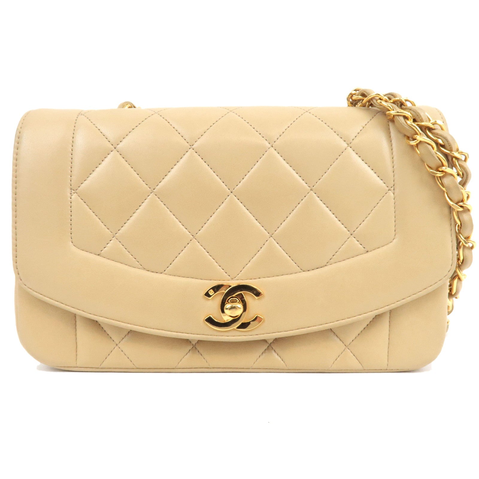 CHANEL Diana Matelasse 23 Lambskin Chain Shoulder Bag Beige A01164 2744599 *Box, Dust bag, G card82943