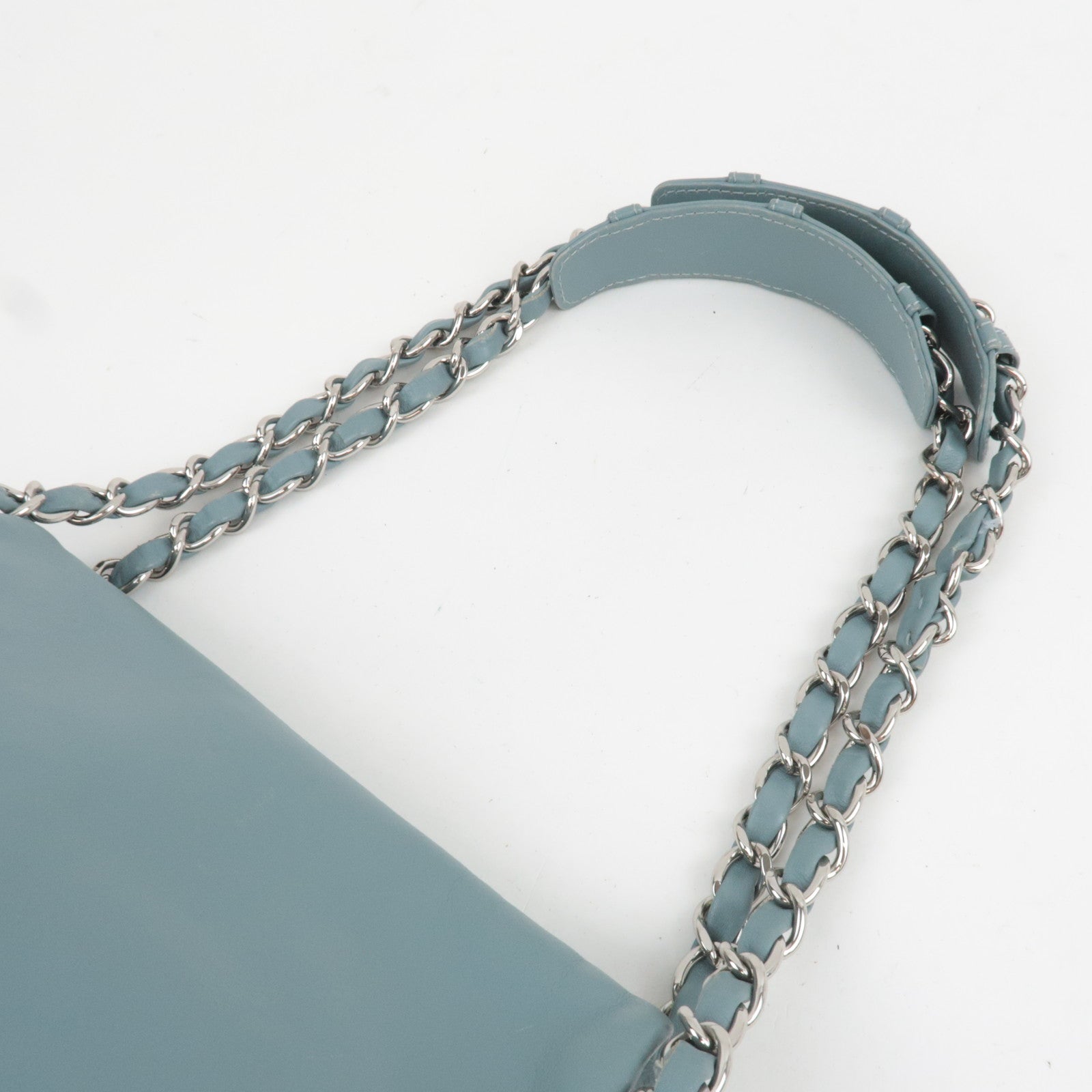 CHANEL Coco Mark Chain Leather Shoulder Bag Blue Silver HDW 11250426 *G card