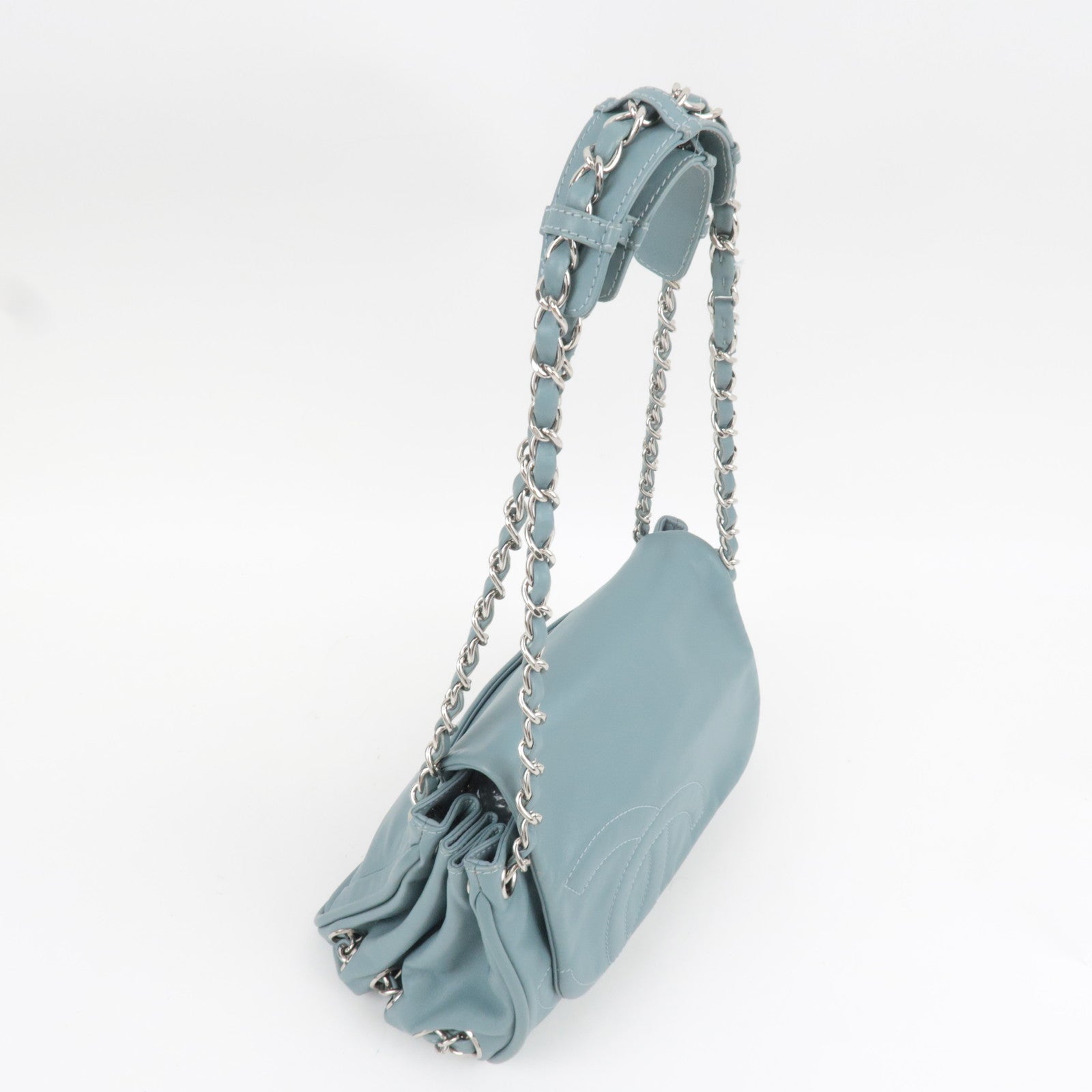 CHANEL Coco Mark Chain Leather Shoulder Bag Blue Silver HDW 11250426 *G card