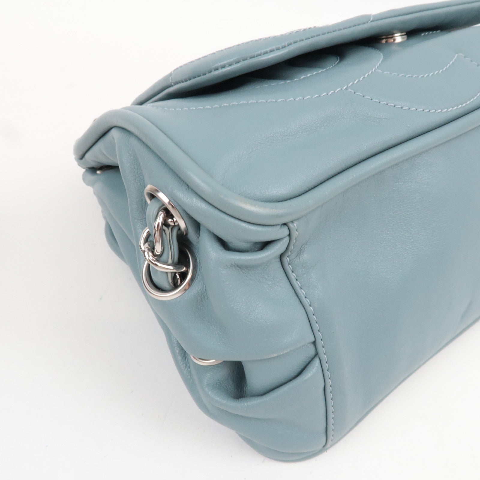 CHANEL Coco Mark Chain Leather Shoulder Bag Blue Silver HDW 11250426 *G card