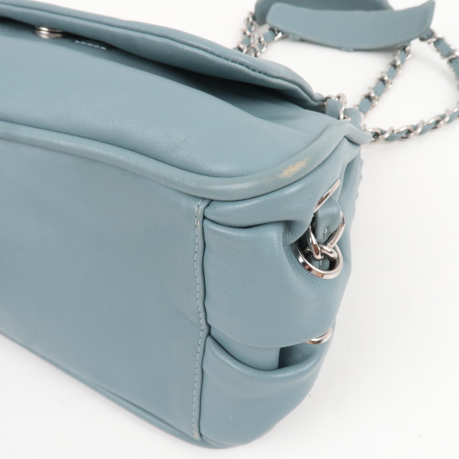 CHANEL Coco Mark Chain Leather Shoulder Bag Blue Silver HDW 11250426 *G card