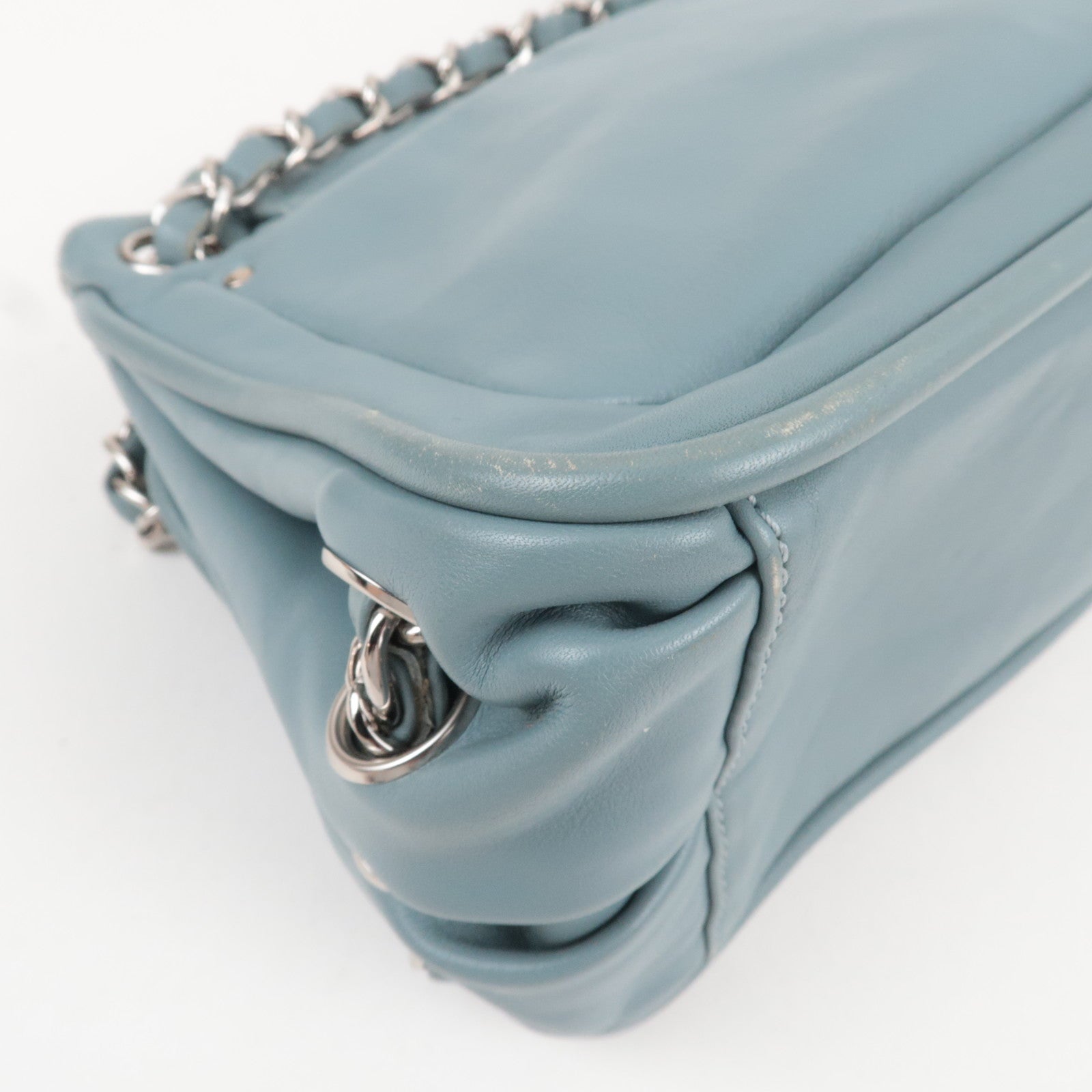 CHANEL Coco Mark Chain Leather Shoulder Bag Blue Silver HDW 11250426 *G card