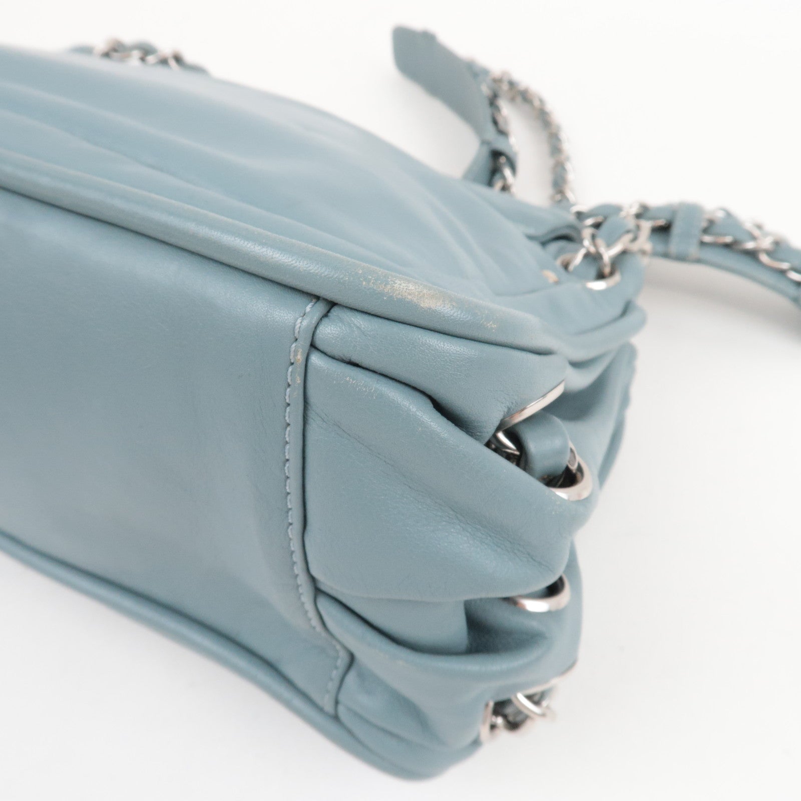 CHANEL Coco Mark Chain Leather Shoulder Bag Blue Silver HDW 11250426 *G card