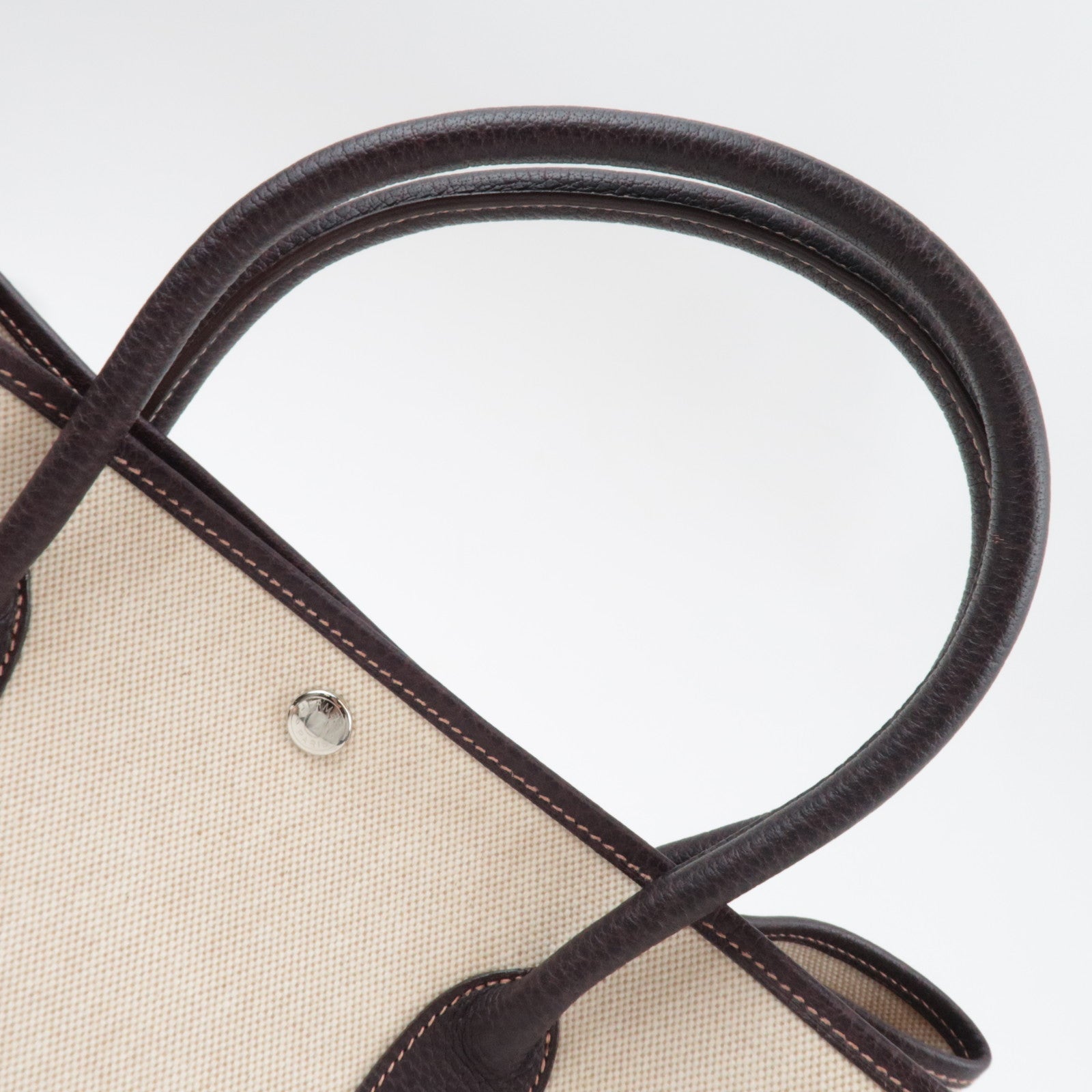 HERMES Garden Party PM Tote Bag V Stamp Toile H Leather Beige Brown *Dust bag