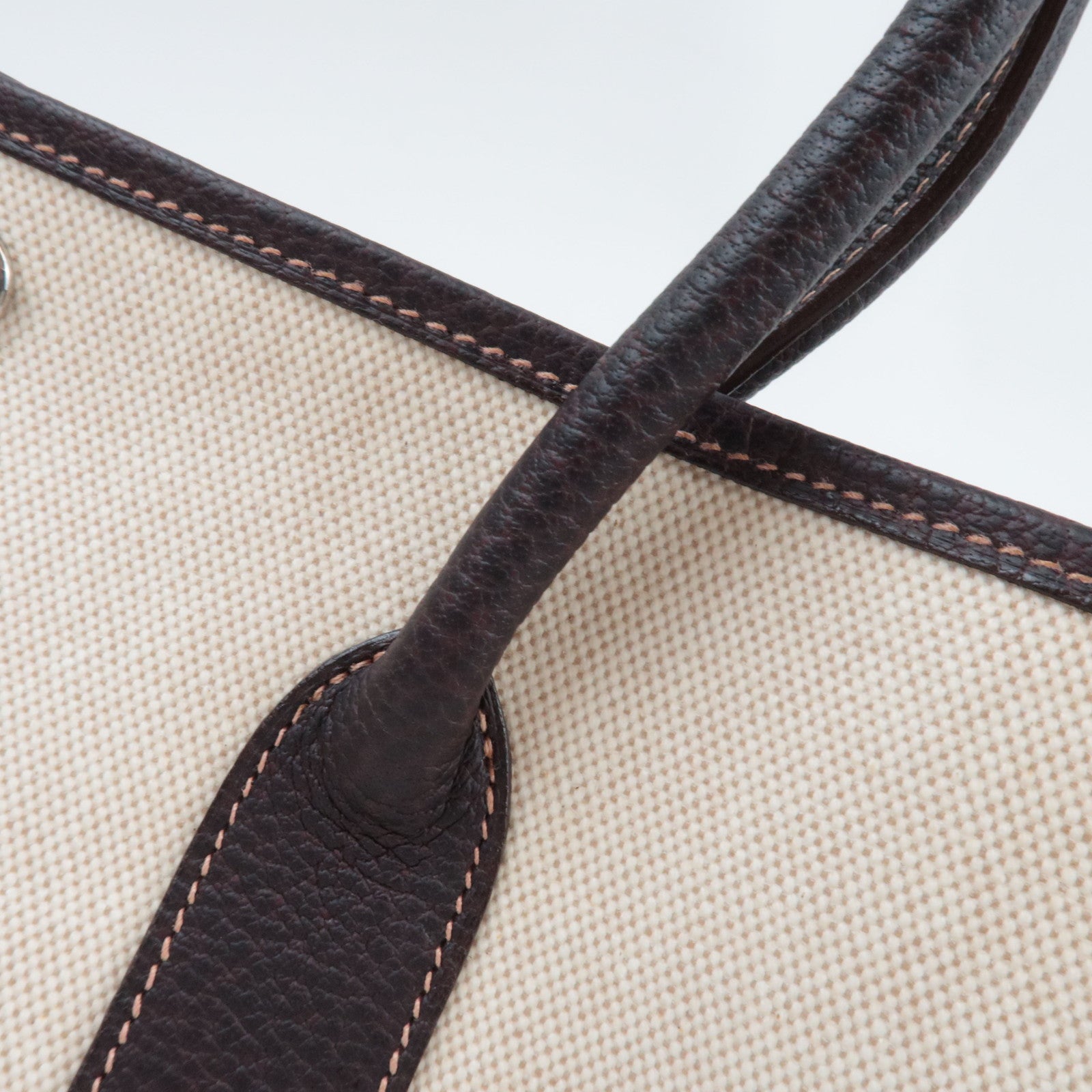 HERMES Garden Party PM Tote Bag V Stamp Toile H Leather Beige Brown *Dust bag