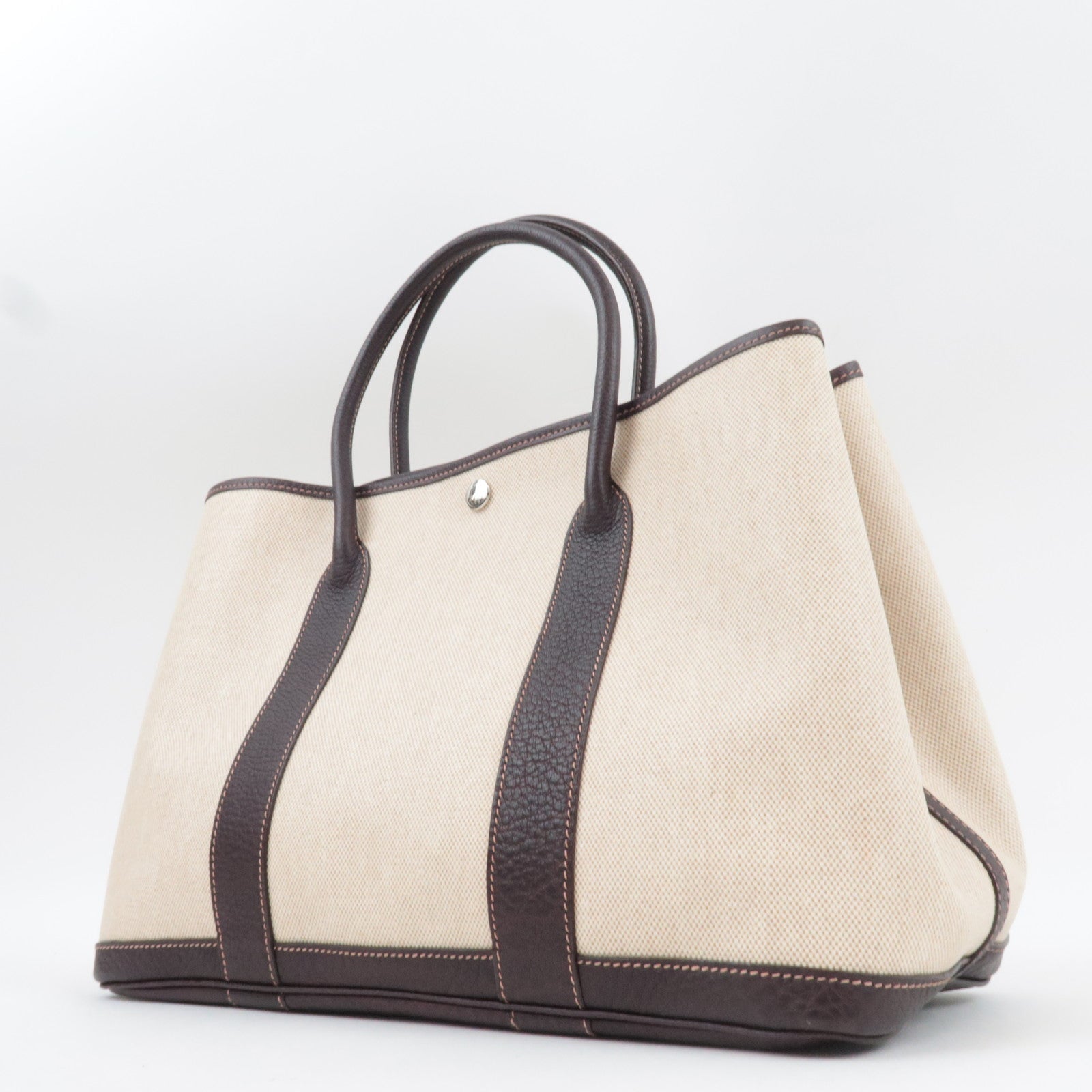 HERMES Garden Party PM Tote Bag V Stamp Toile H Leather Beige Brown *Dust bag