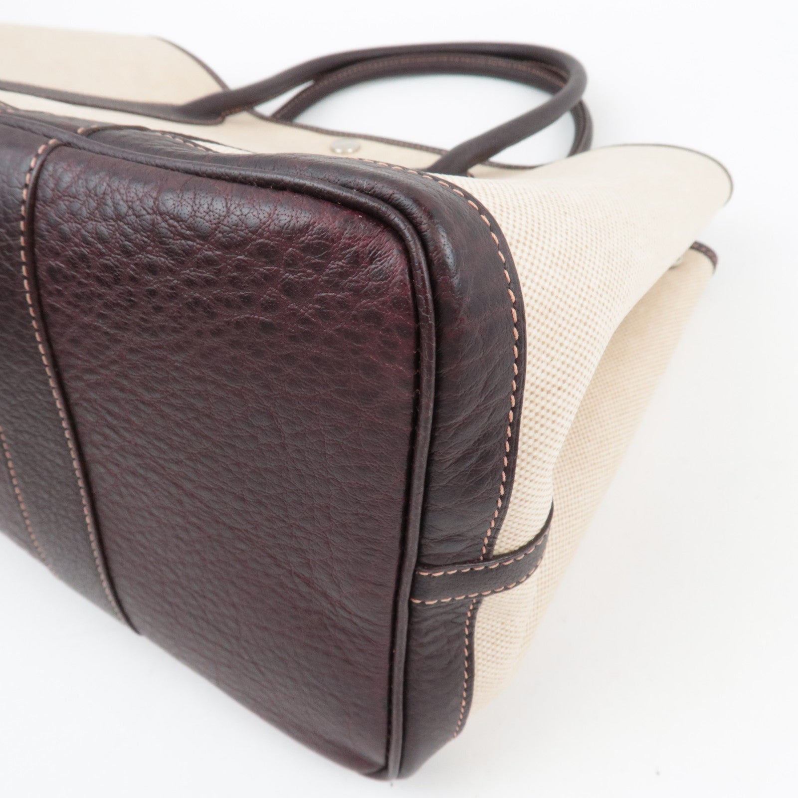 HERMES Garden Party PM Tote Bag V Stamp Toile H Leather Beige Brown *Dust bag