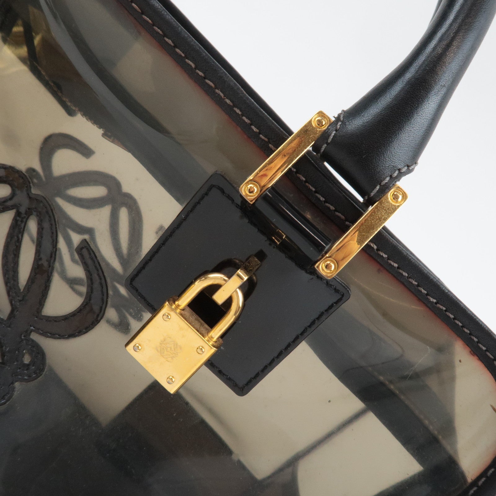 LOEWE Amazona 28 Vinyl Leather Handbag Clear Black *Pouch, Key Lock, Clochette