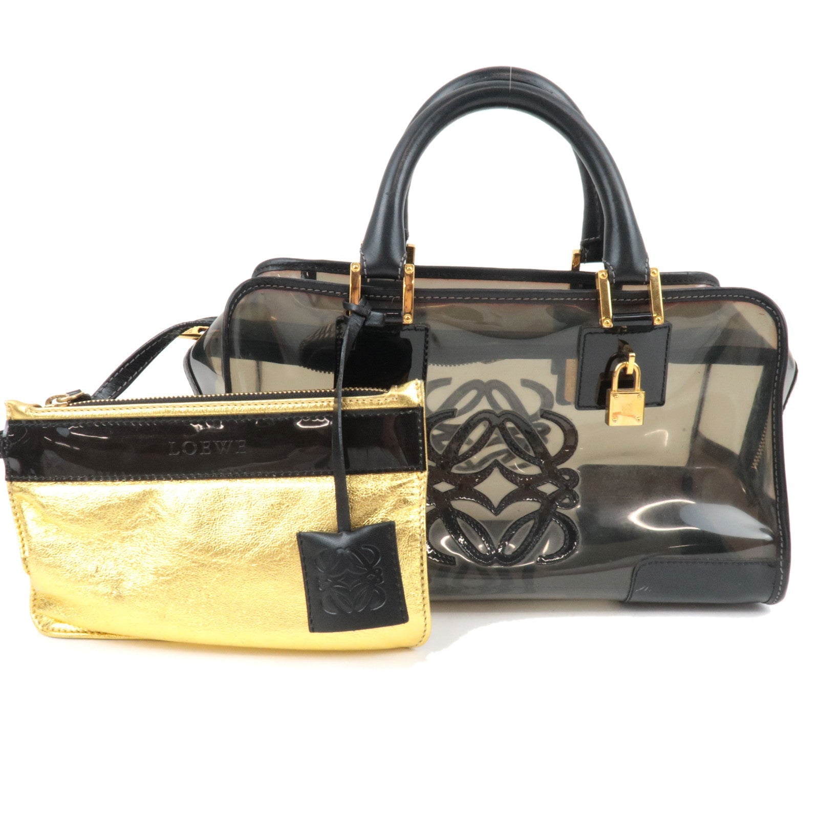 LOEWE Amazona 28 Vinyl Leather Handbag Clear Black *Pouch, Key Lock, Clochette82952