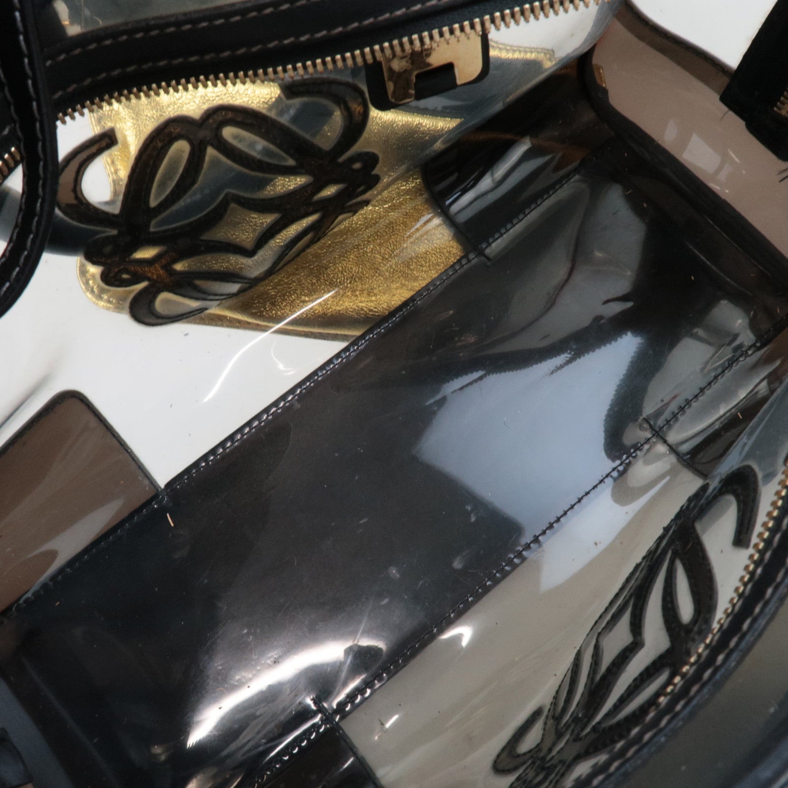 LOEWE Amazona 28 Vinyl Leather Handbag Clear Black *Pouch, Key Lock, Clochette