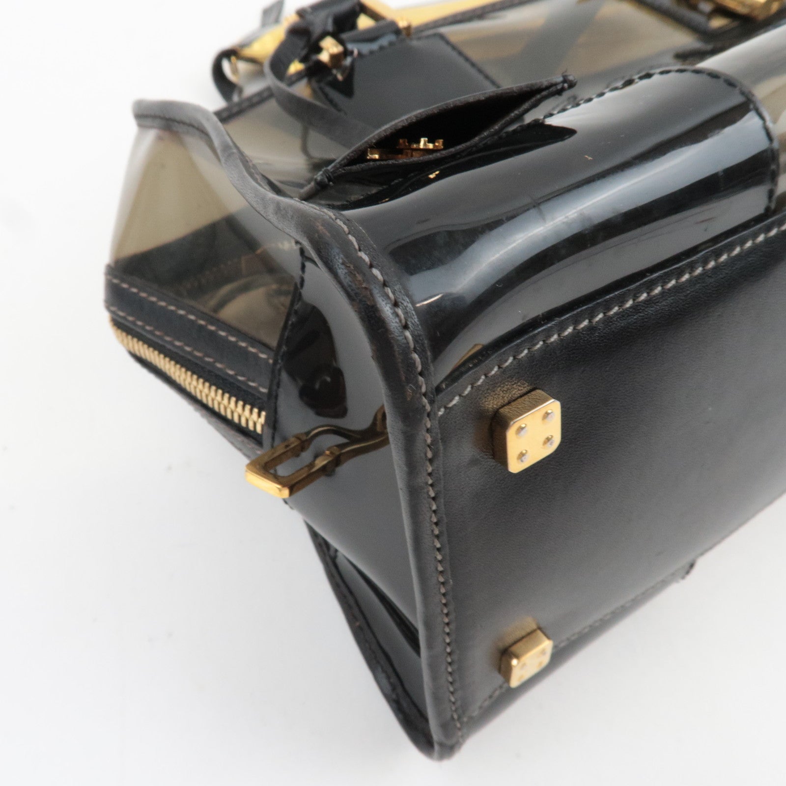 LOEWE Amazona 28 Vinyl Leather Handbag Clear Black *Pouch, Key Lock, Clochette