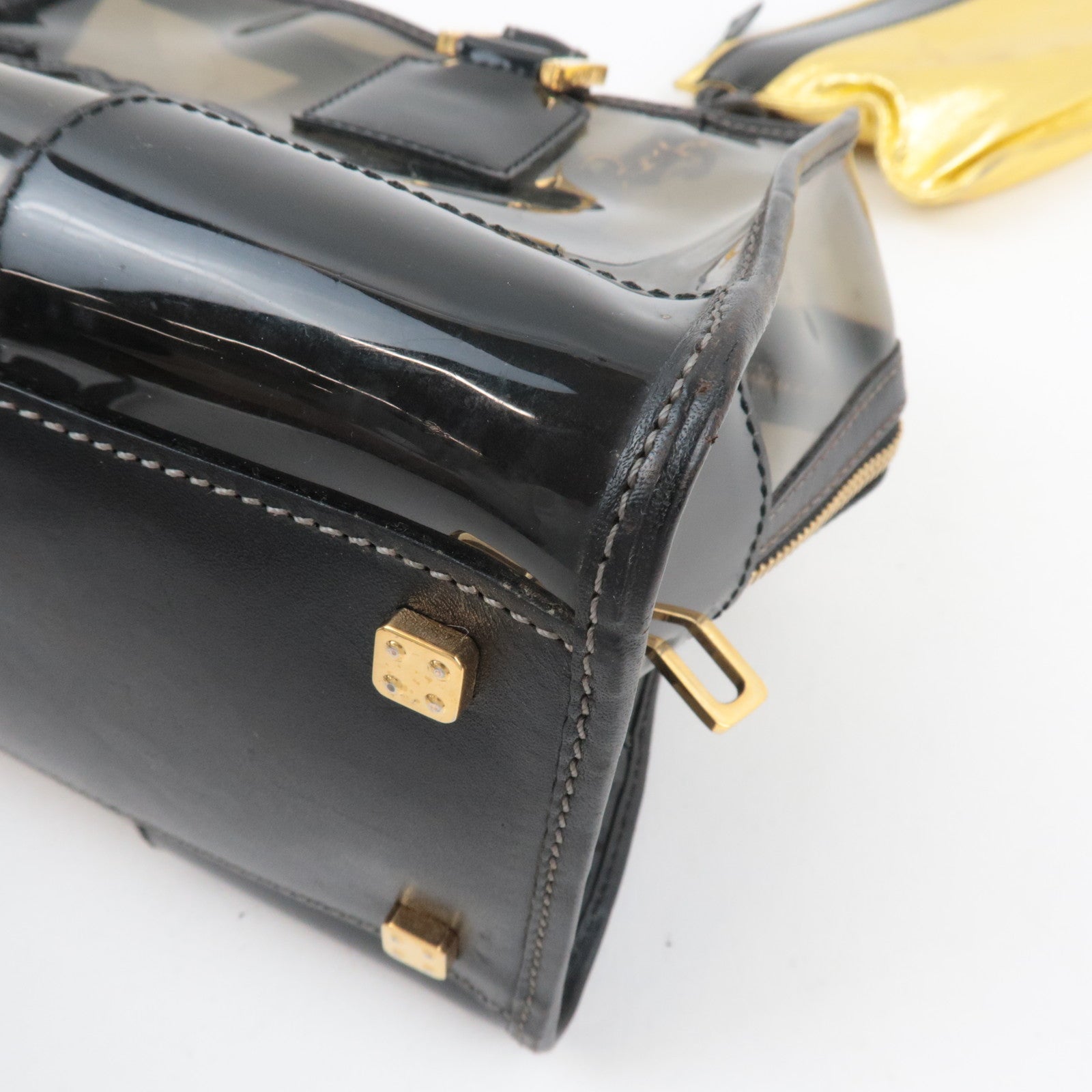 LOEWE Amazona 28 Vinyl Leather Handbag Clear Black *Pouch, Key Lock, Clochette