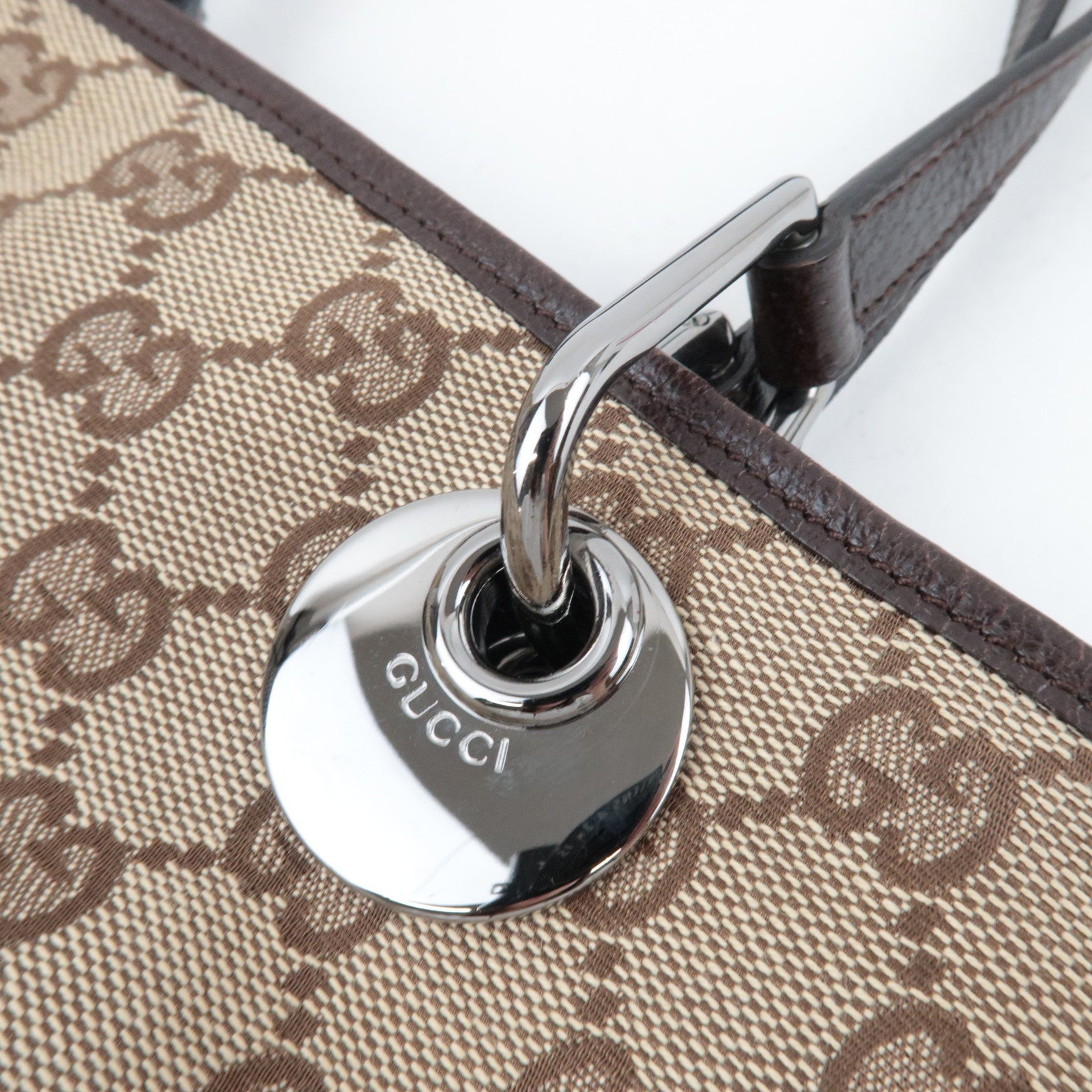 GUCCI Tote Bag GG Canvas Leather Beige Brown 120840