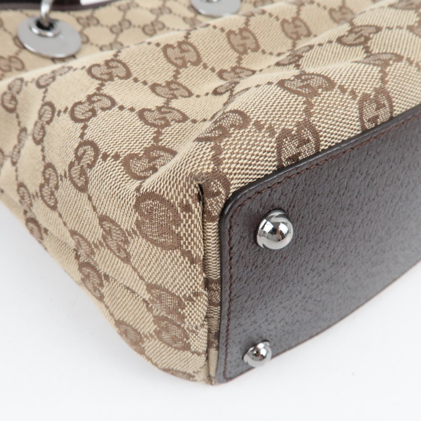 GUCCI Tote Bag GG Canvas Leather Beige Brown 120840