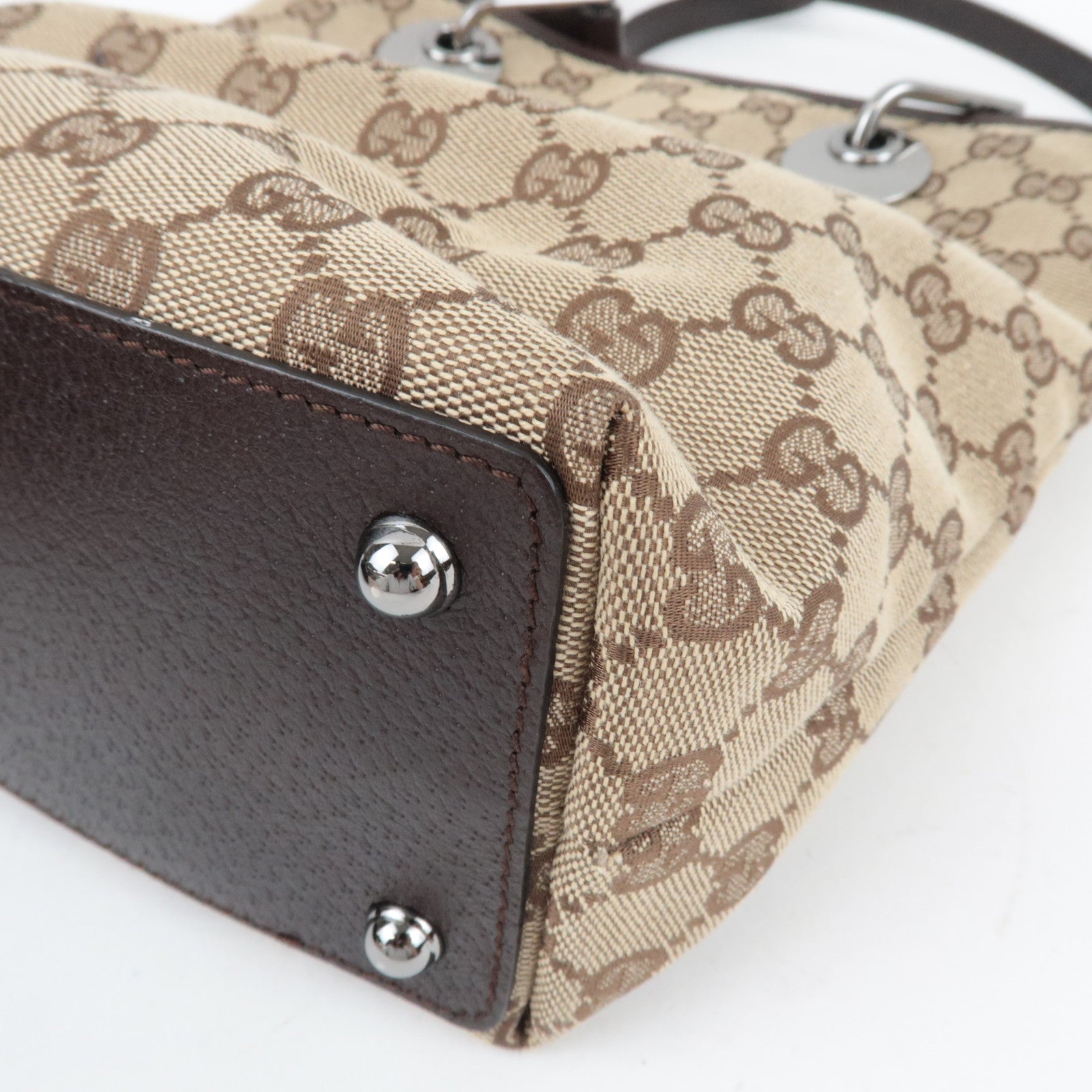 GUCCI Tote Bag GG Canvas Leather Beige Brown 120840