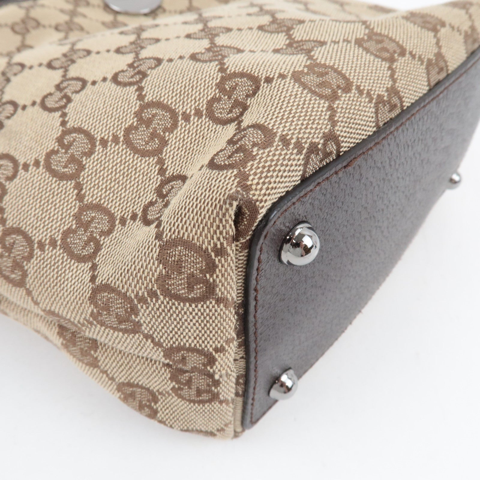 GUCCI Tote Bag GG Canvas Leather Beige Brown 120840