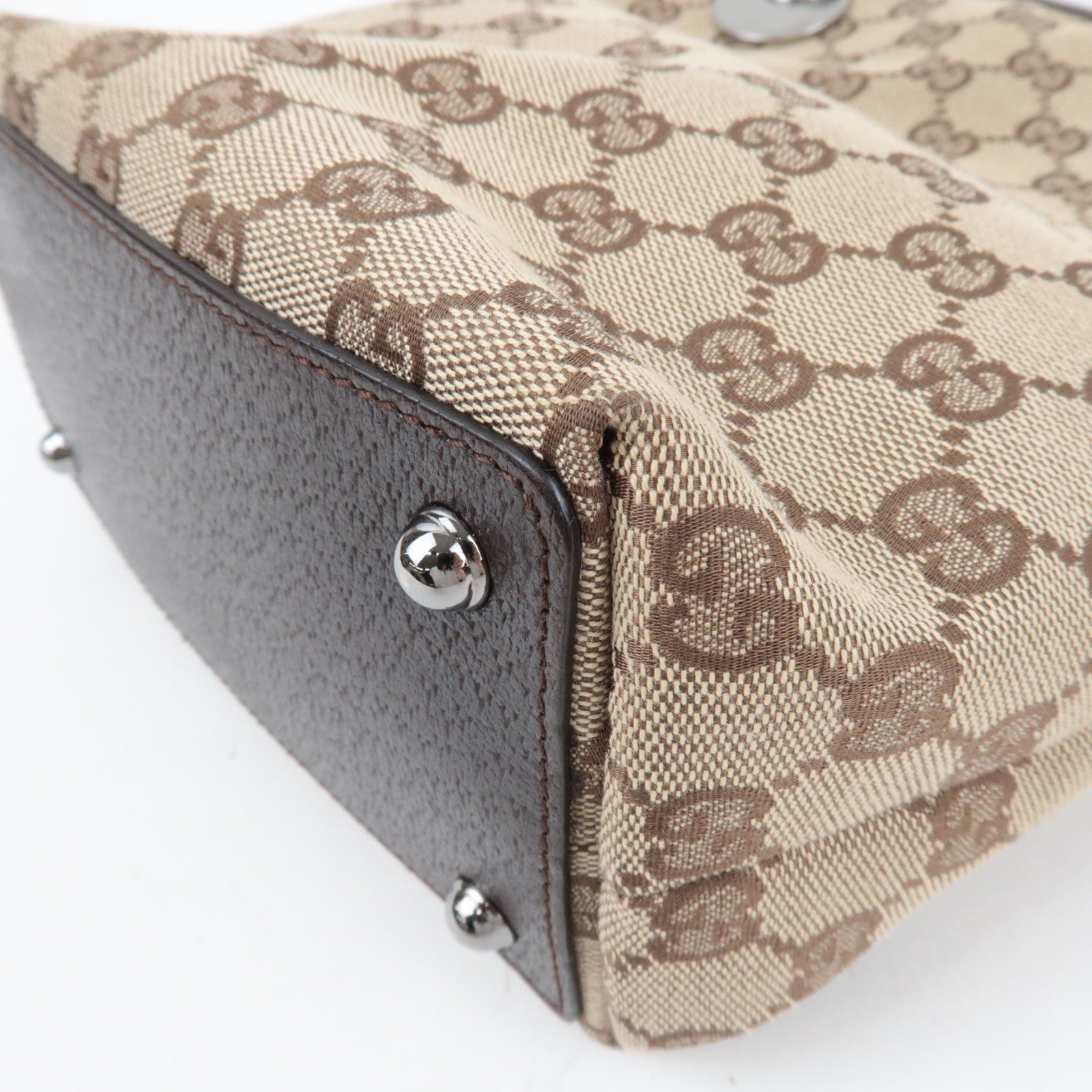 GUCCI Tote Bag GG Canvas Leather Beige Brown 120840