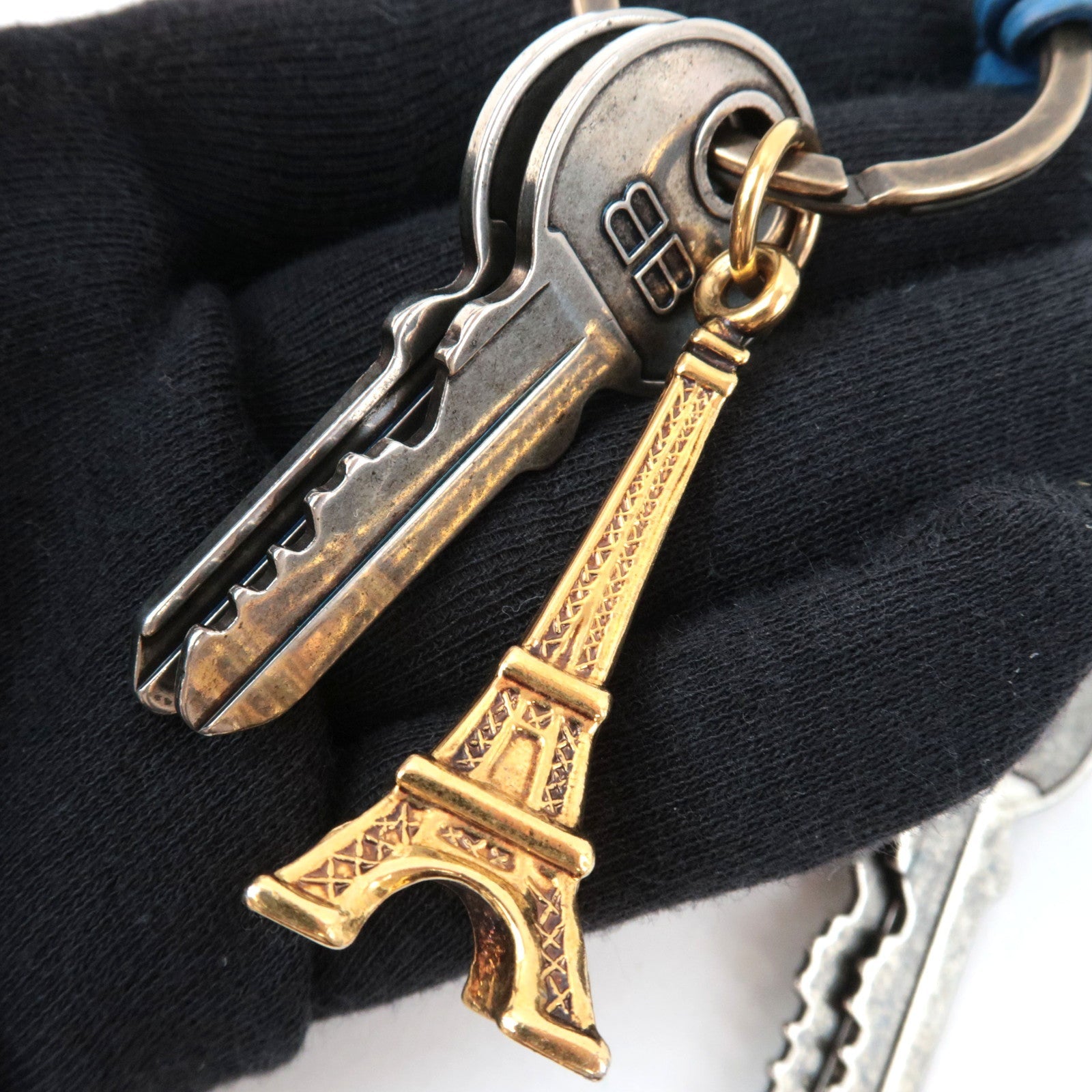 BALENCIAGA Set of 2 Le CITY Eiffel Leather Bag Charm Black Blue