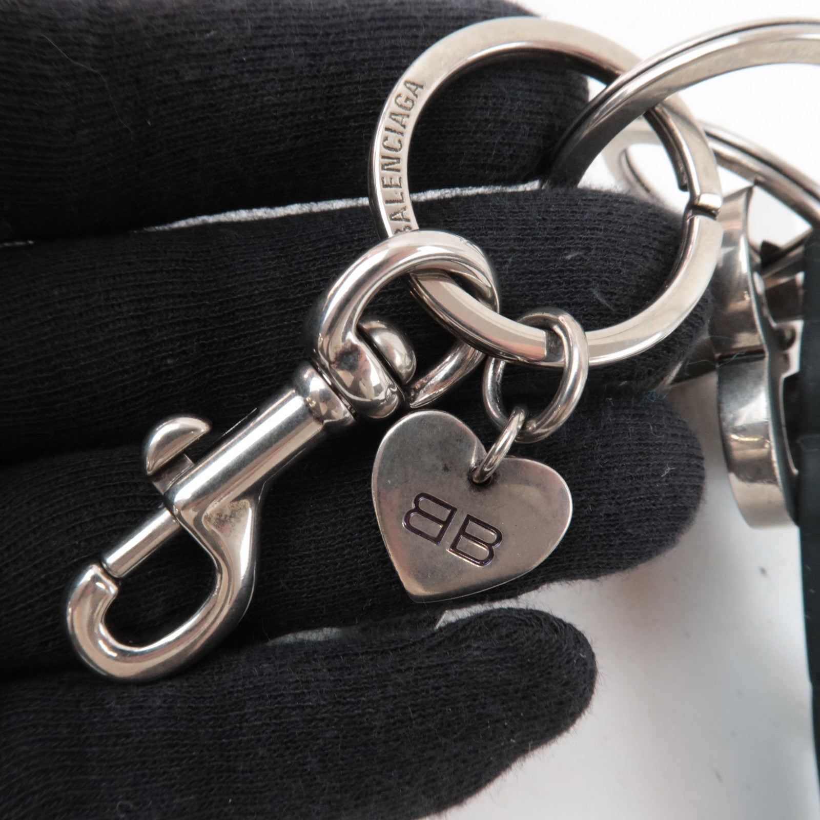 BALENCIAGA Set of 2 Big Logo Bag Charm Keychain White Neon Yellow