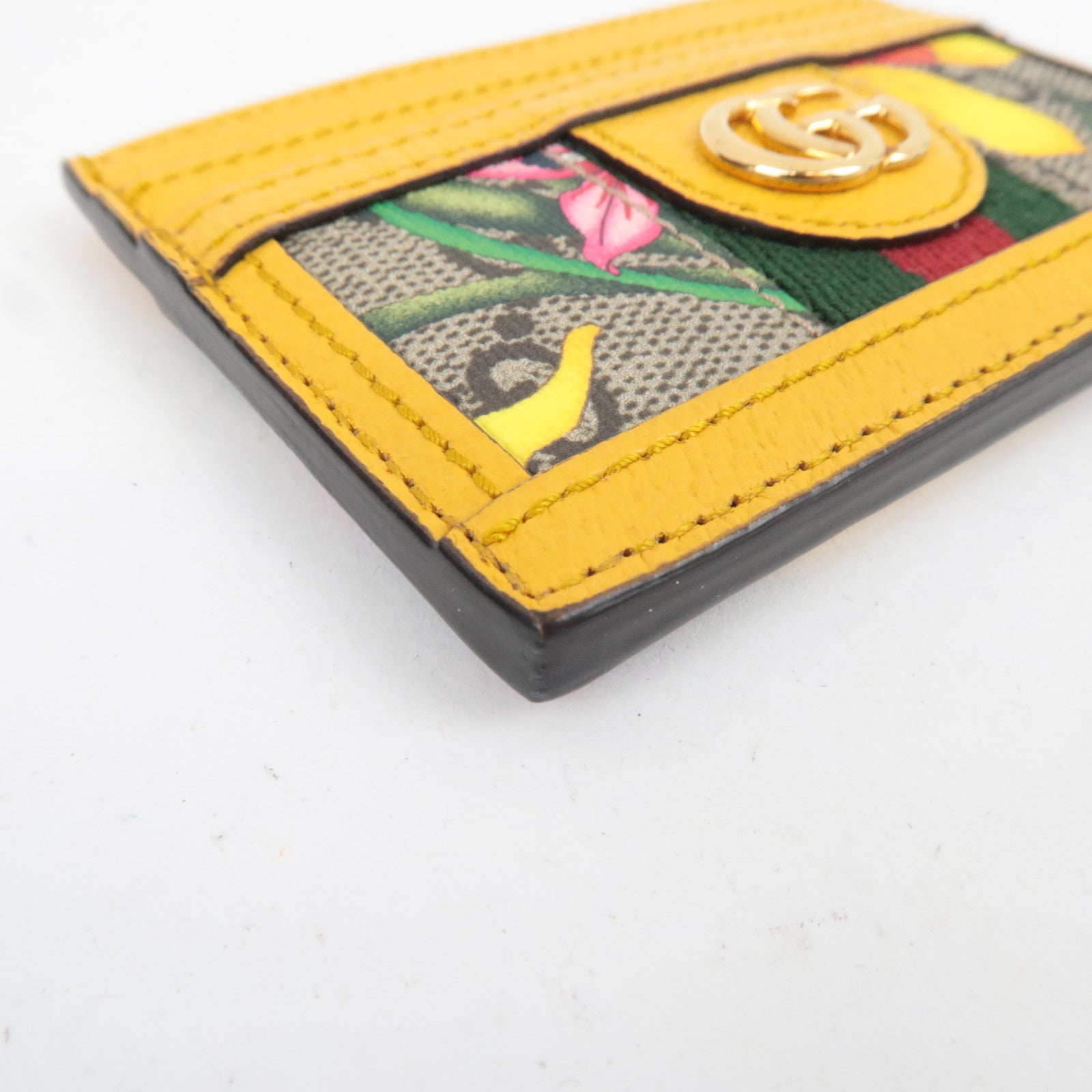 GUCCI Ophidia GG Flora Card Case GG Supreme Leather Yellow 523159