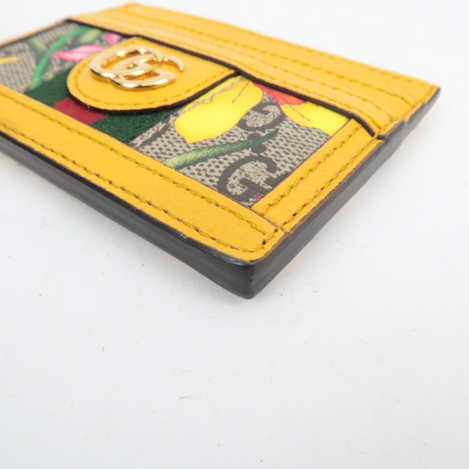 GUCCI Ophidia GG Flora Card Case GG Supreme Leather Yellow 523159