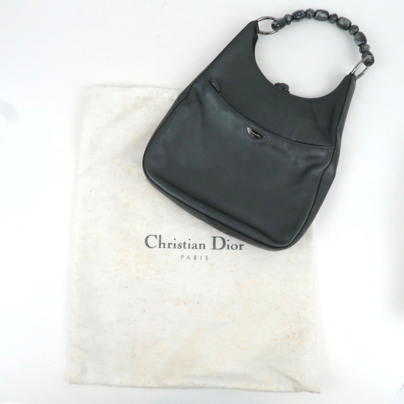 Christian Dior Maris Pearl Leather Shoulder Bag Gray *Dust bag
