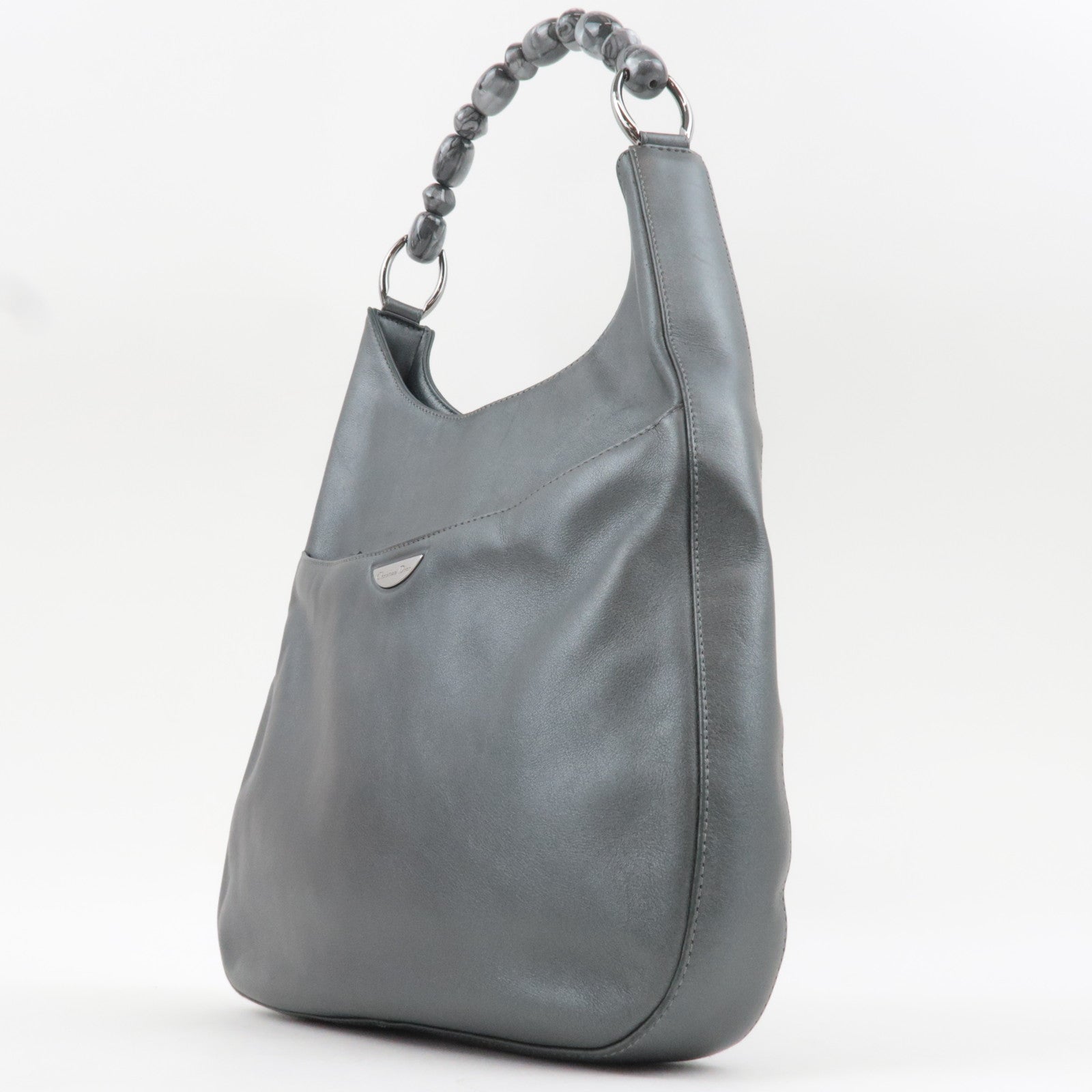 Christian Dior Maris Pearl Leather Shoulder Bag Gray *Dust bag