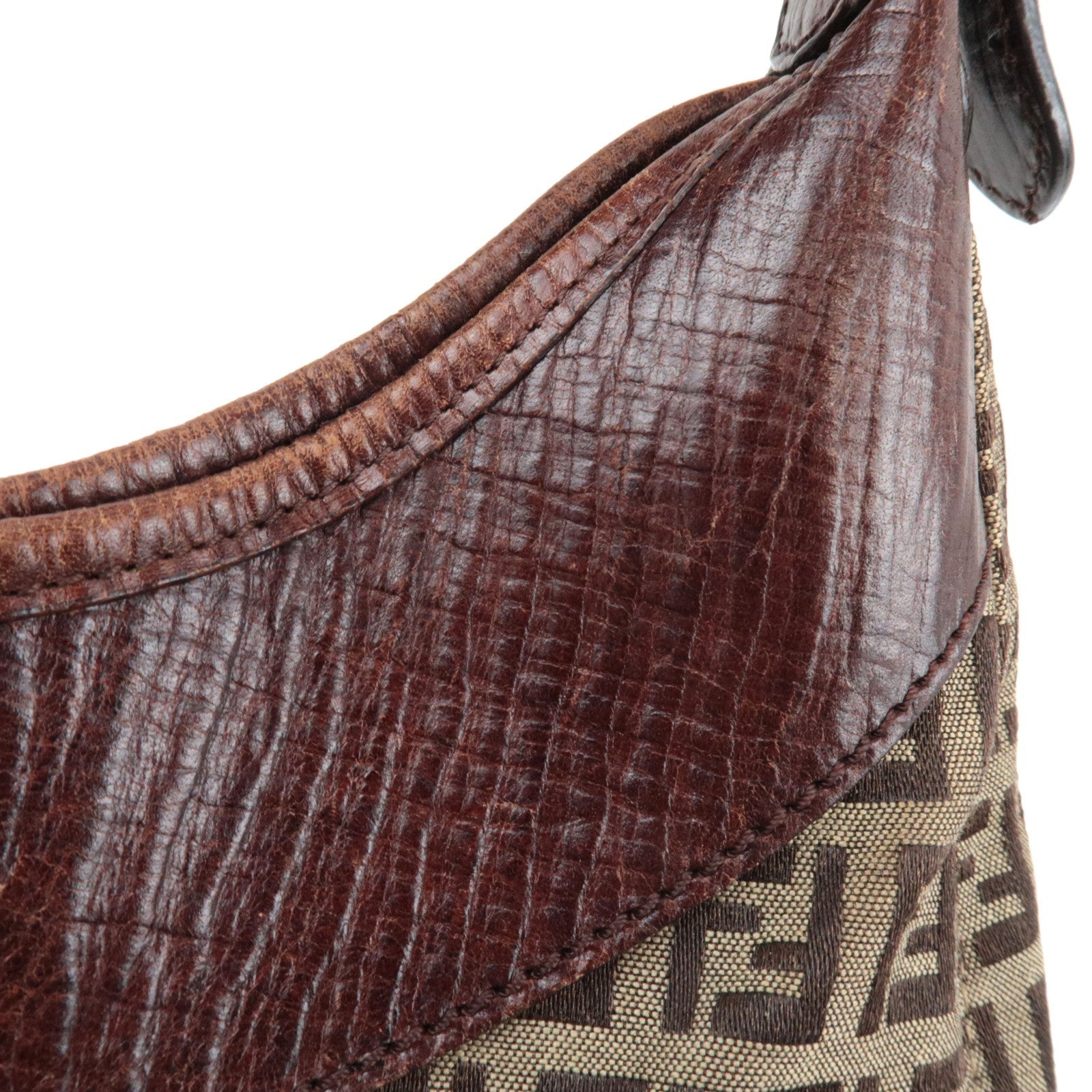 FENDI Zucchino Hobo Canvas Leather Shoulder Bag Beige Brown 8BR552