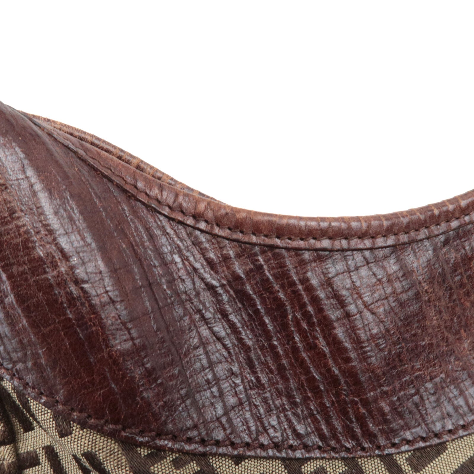 FENDI Zucchino Hobo Canvas Leather Shoulder Bag Beige Brown 8BR552