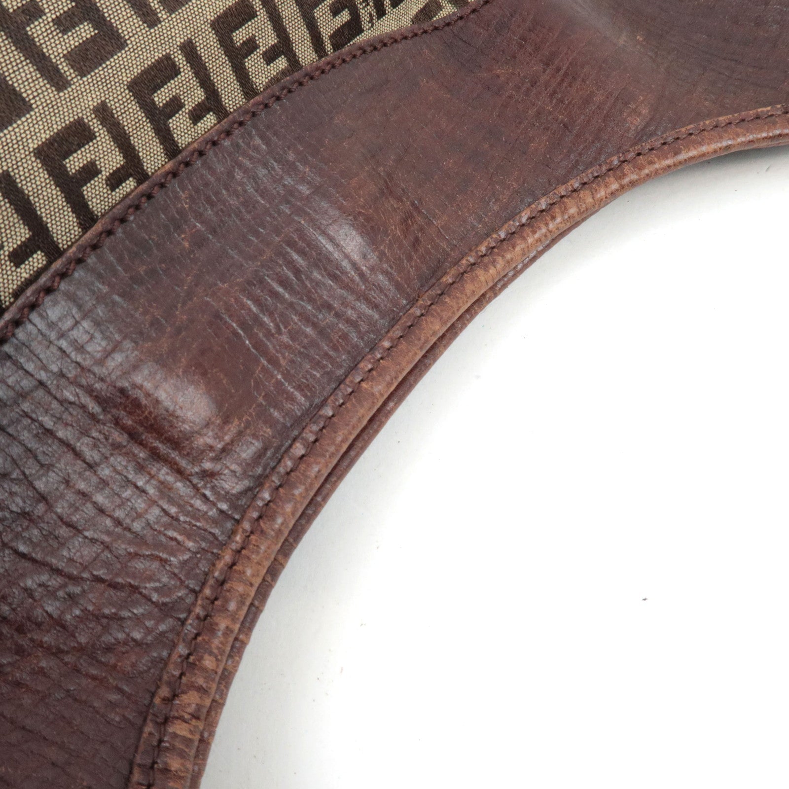 FENDI Zucchino Hobo Canvas Leather Shoulder Bag Beige Brown 8BR552