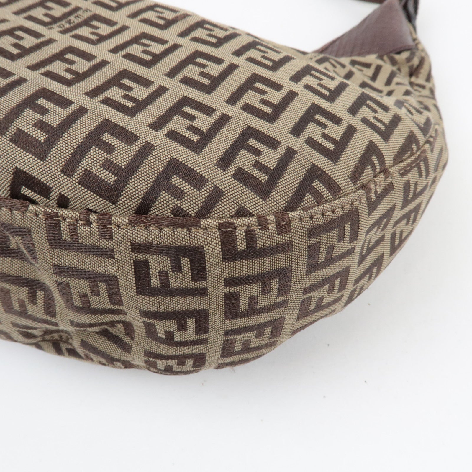 FENDI Zucchino Hobo Canvas Leather Shoulder Bag Beige Brown 8BR552