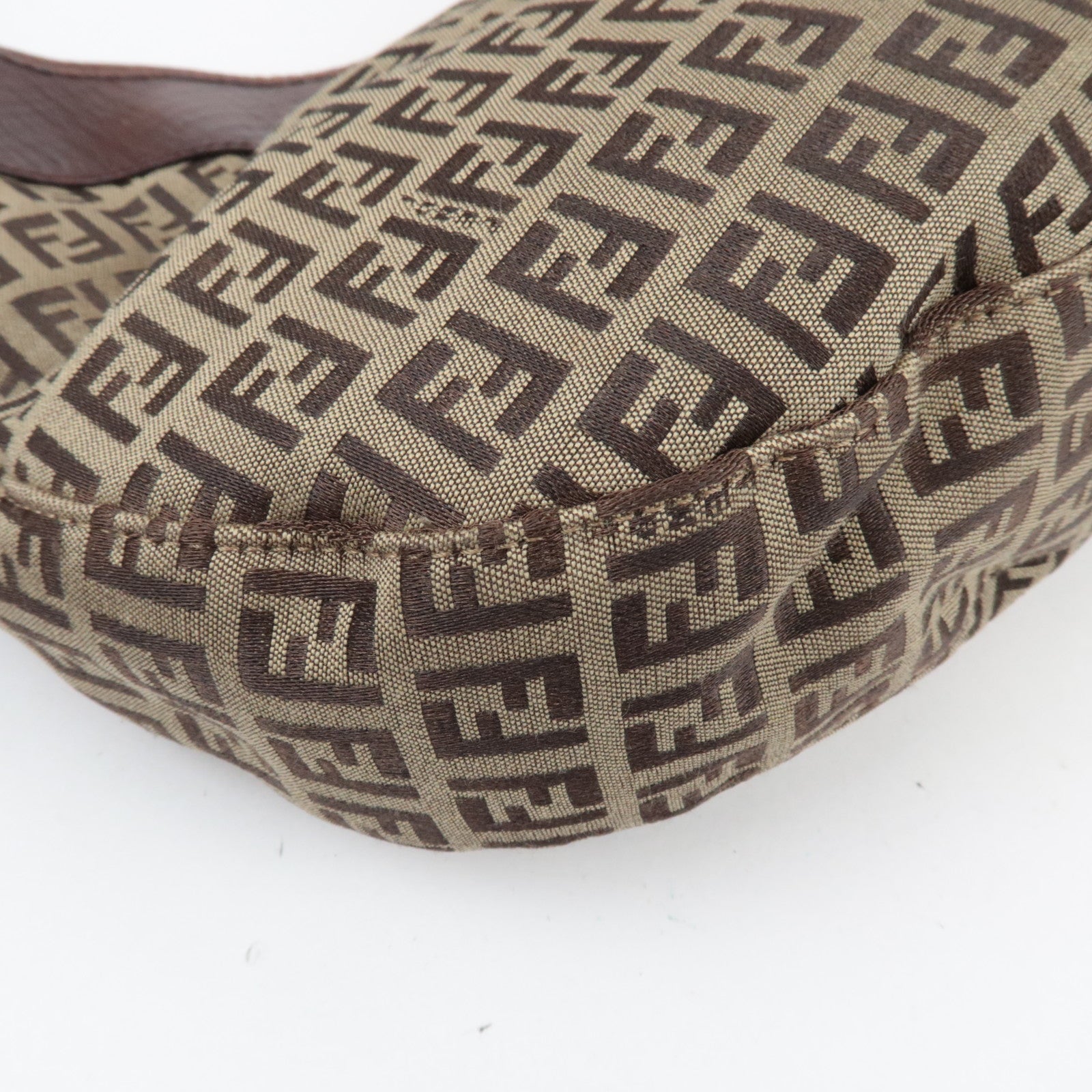 FENDI Zucchino Hobo Canvas Leather Shoulder Bag Beige Brown 8BR552