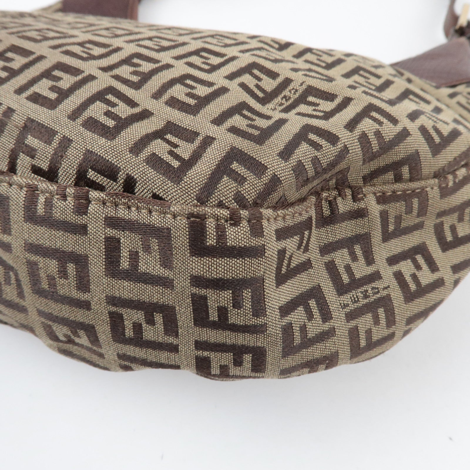 FENDI Zucchino Hobo Canvas Leather Shoulder Bag Beige Brown 8BR552