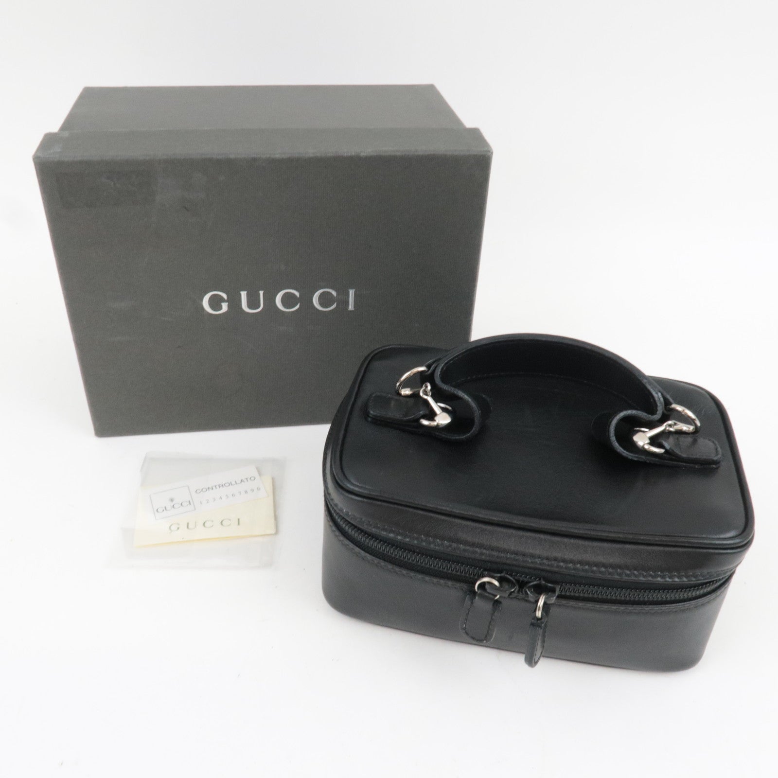 GUCCI Horsebit Leather Vanity Bag Black 032.1956.0 141 *Box