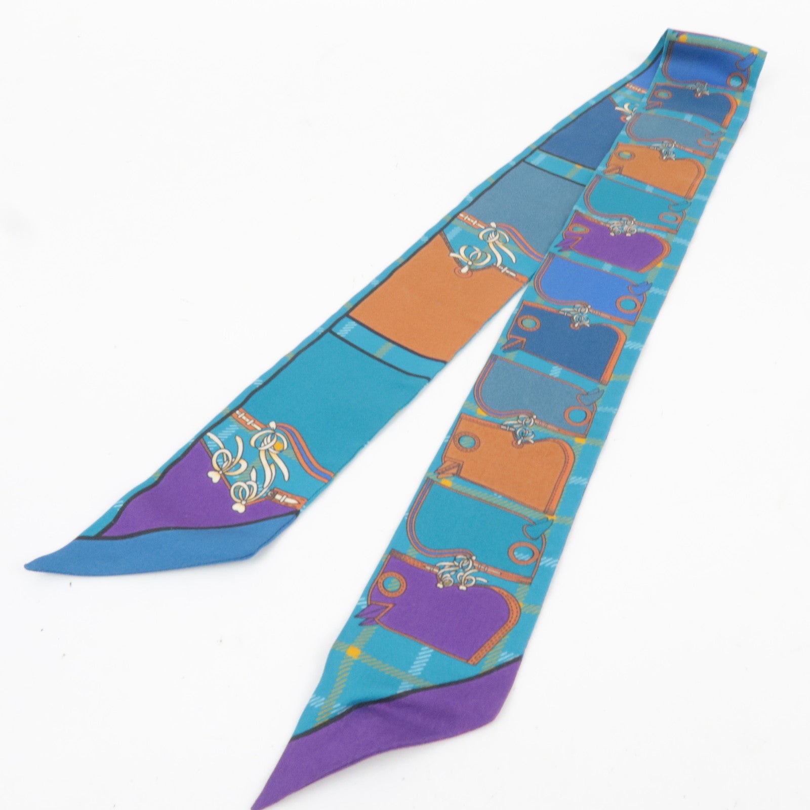 HERMES Twilly 100% Silk Scarf Camails Blue *Box