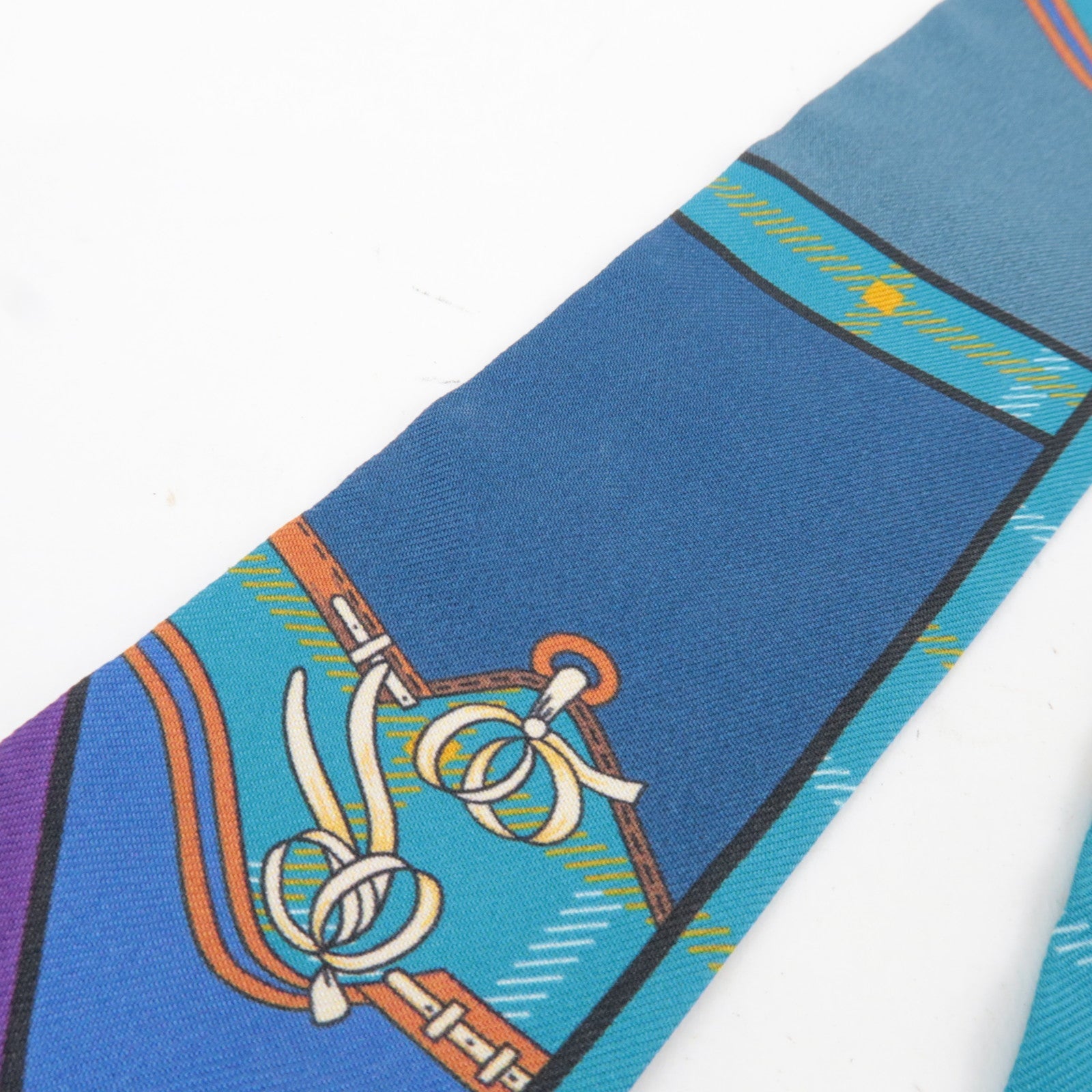 HERMES Twilly 100% Silk Scarf Camails Blue *Box