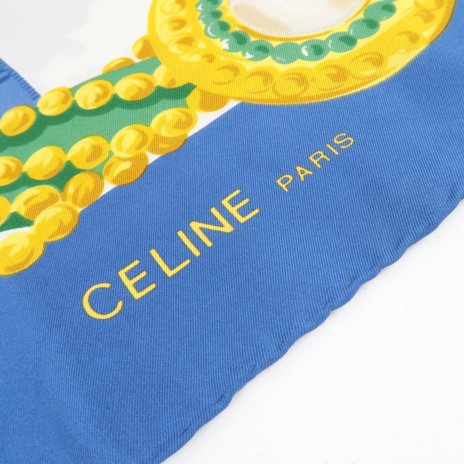 CELINE Ribbon Print Scarf 100% Silk Blue