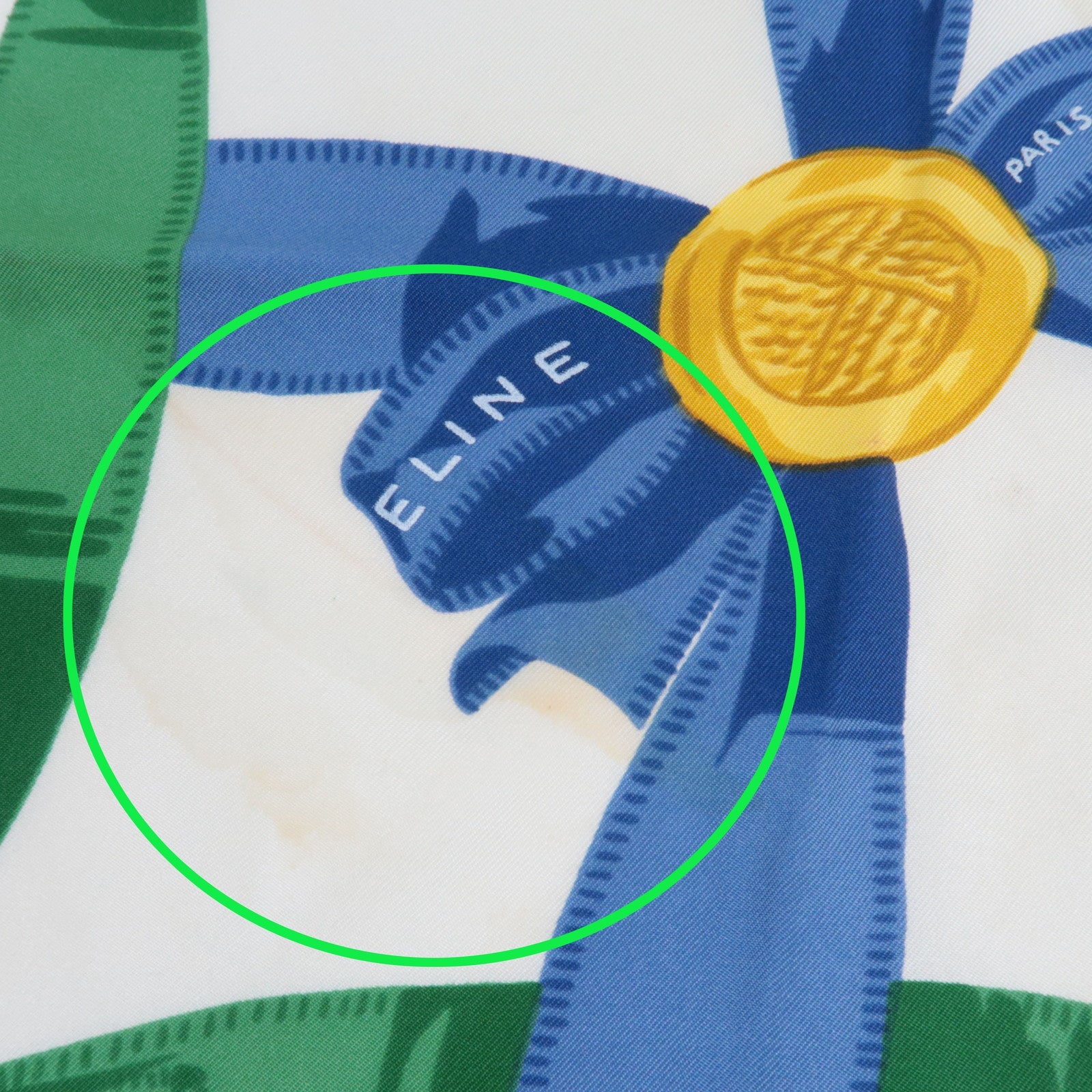 CELINE Ribbon Print Scarf 100% Silk Blue