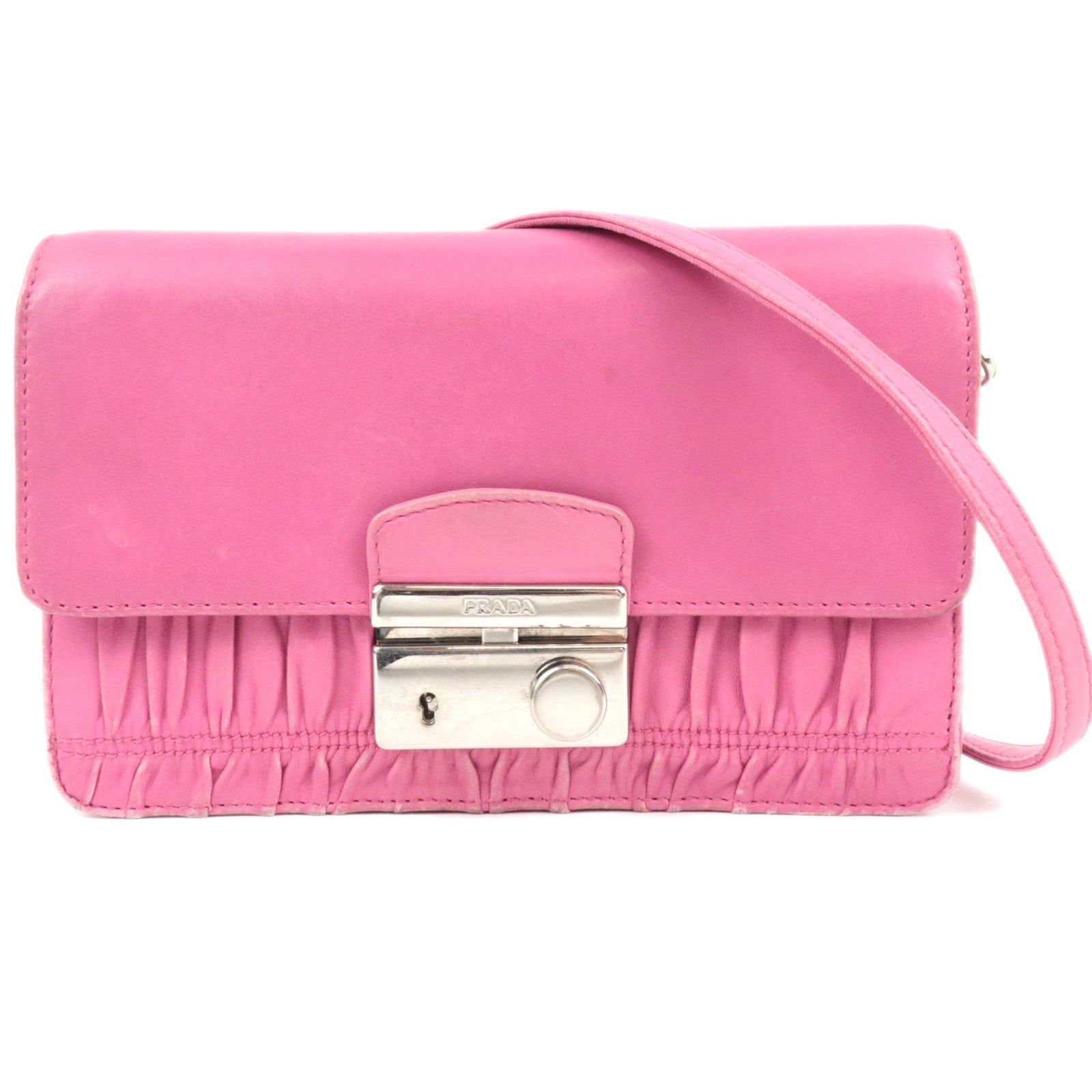 PRADA Leather Mini Shoulder Wallet Bag Pink83073