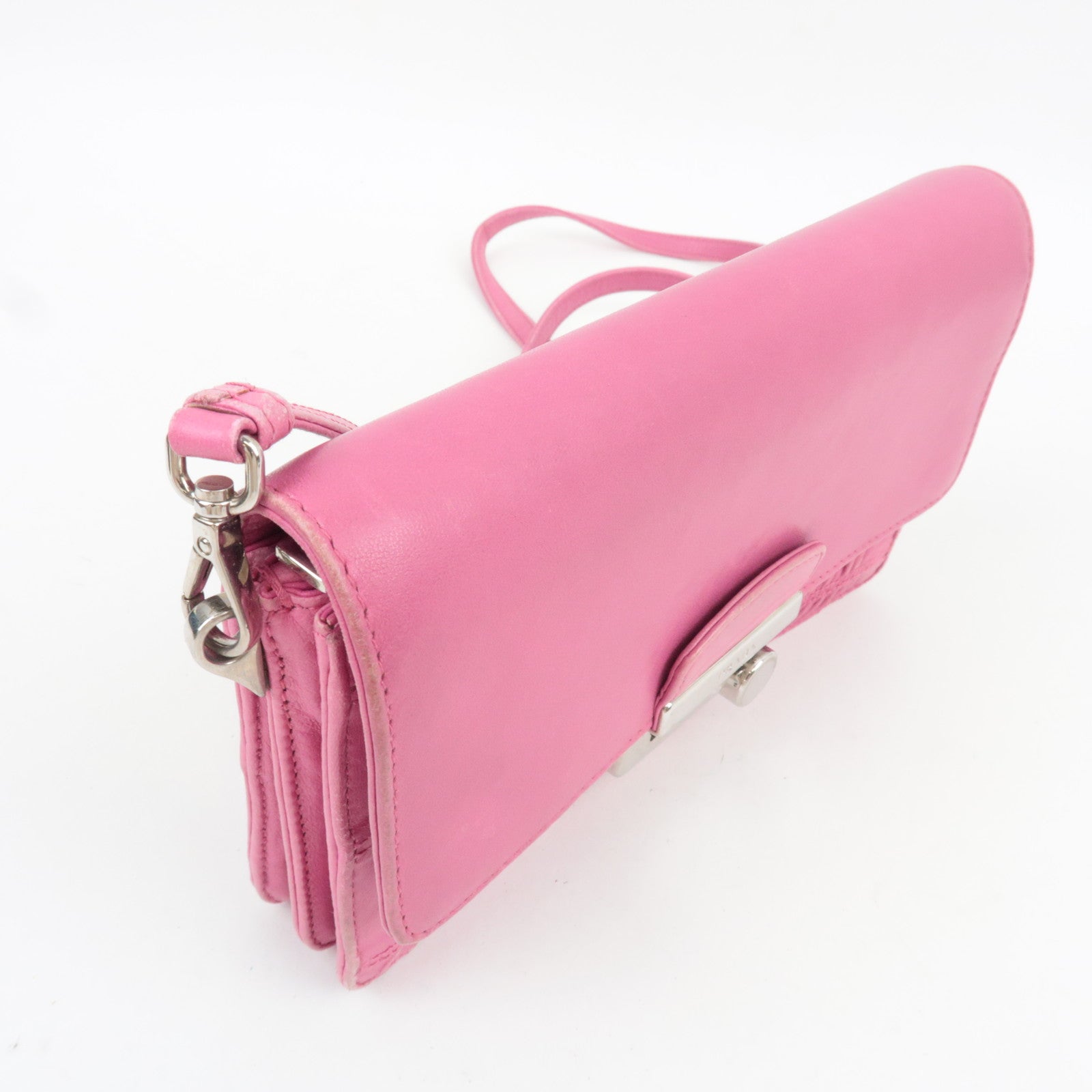 PRADA Leather Mini Shoulder Wallet Bag Pink