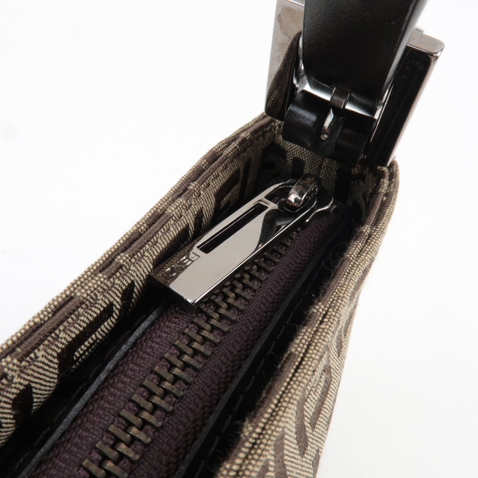 FENDI Zucchino Shoulder Bag Canvas Leather Beige Brown 8BR042