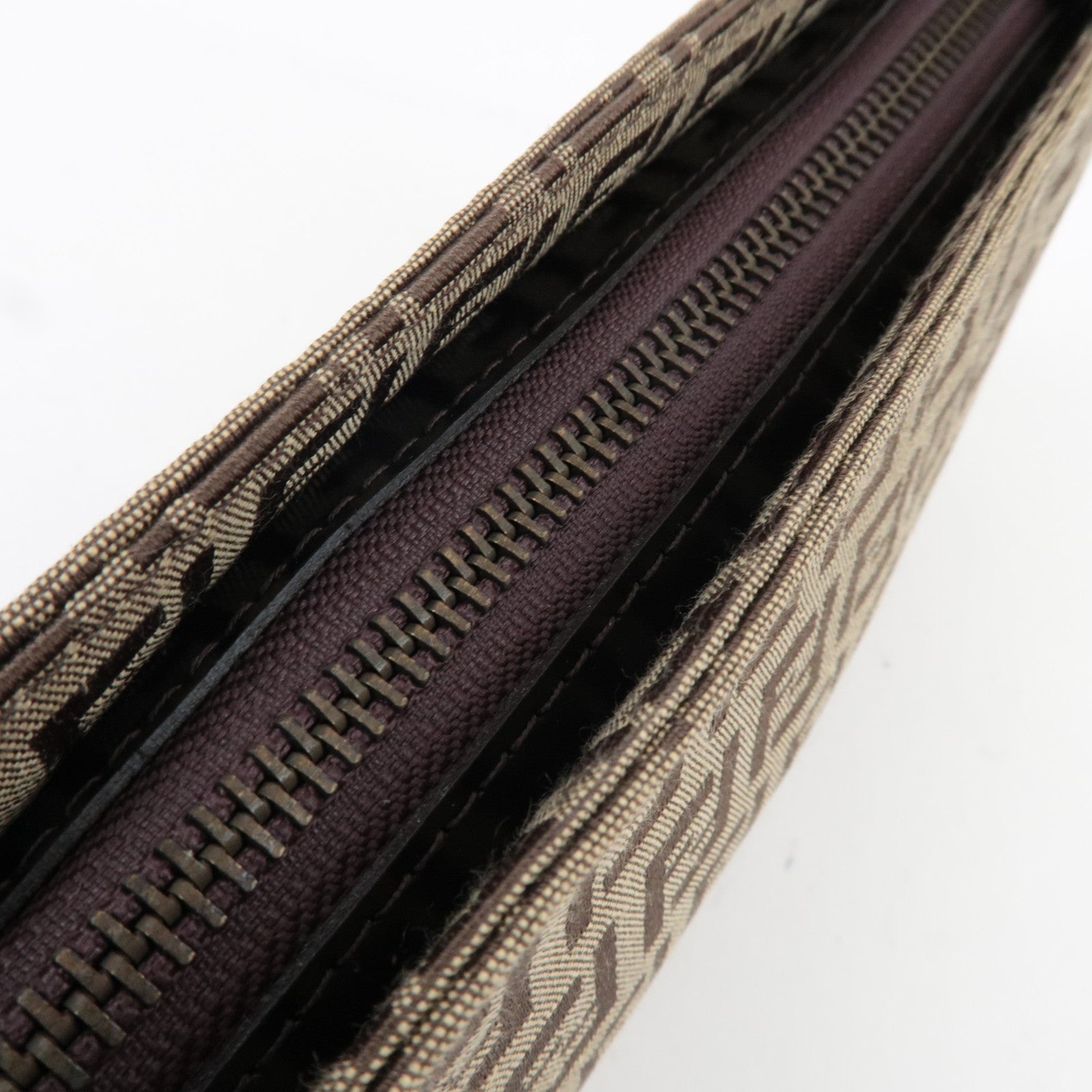 FENDI Zucchino Shoulder Bag Canvas Leather Beige Brown 8BR042