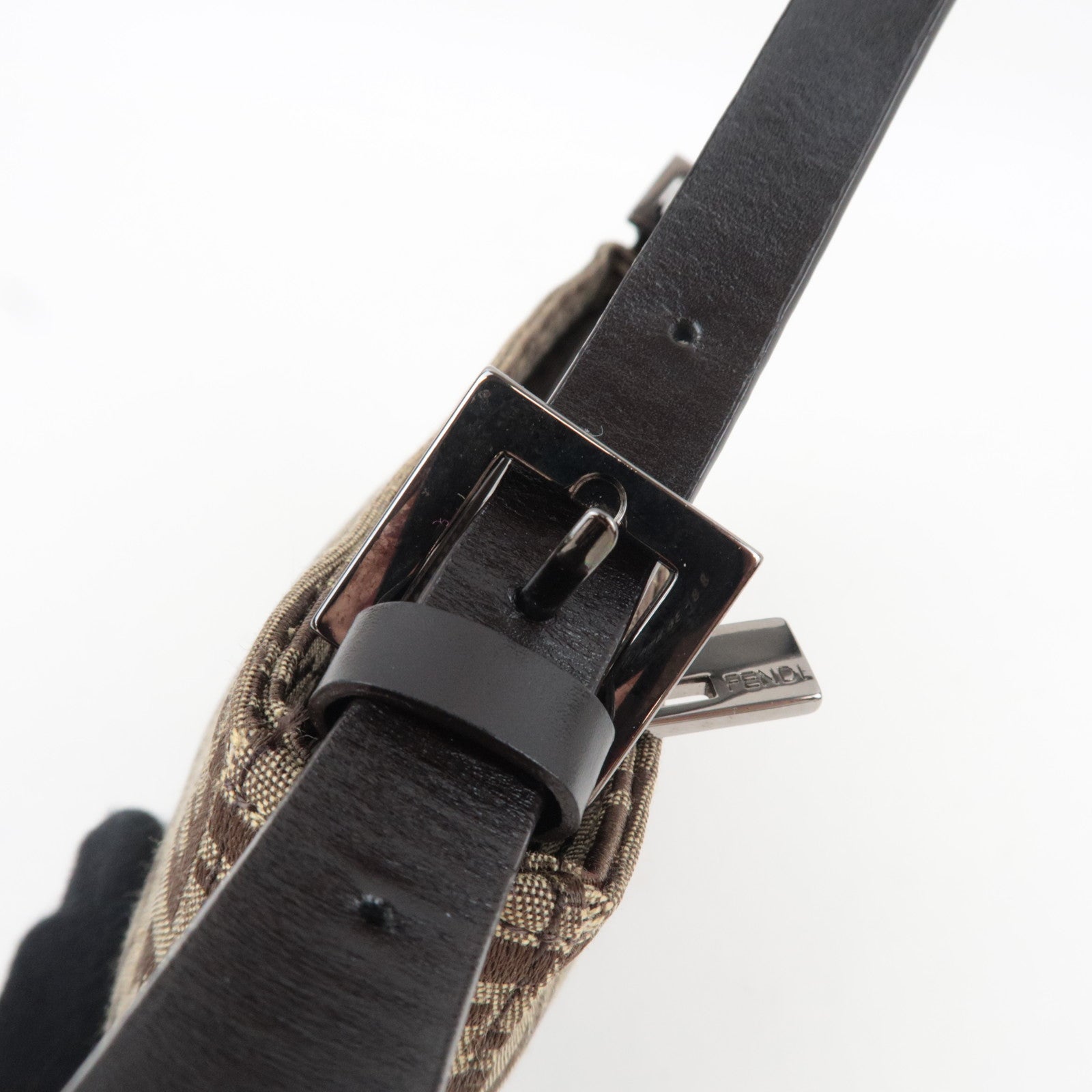 FENDI Zucchino Shoulder Bag Canvas Leather Beige Brown 8BR042