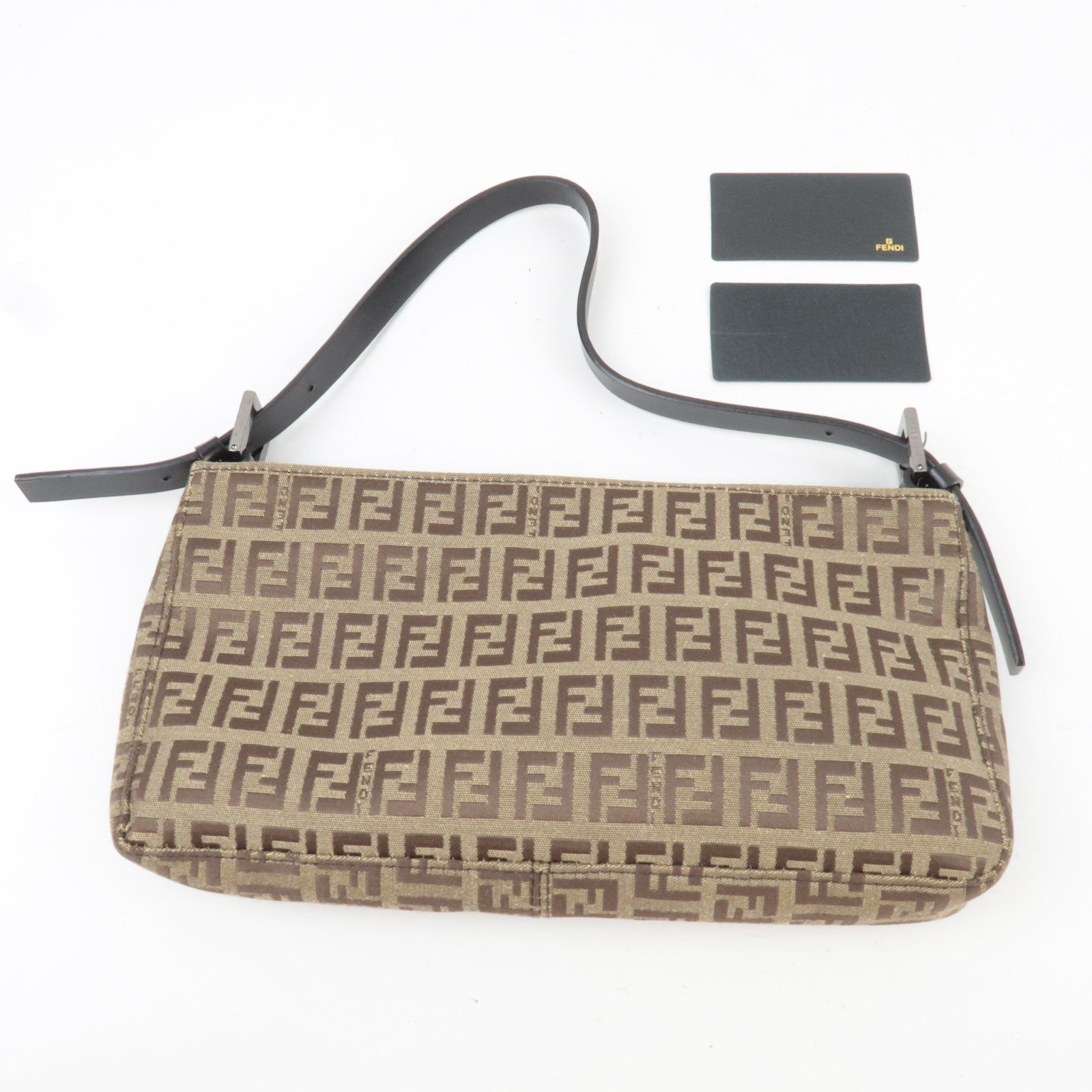 FENDI Zucchino Shoulder Bag Canvas Leather Beige Brown 8BR042