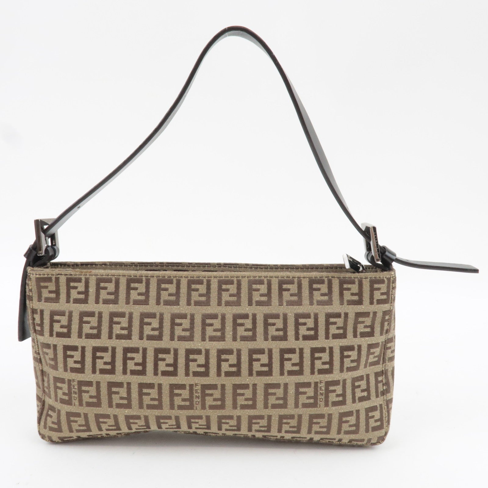 FENDI Zucchino Shoulder Bag Canvas Leather Beige Brown 8BR042