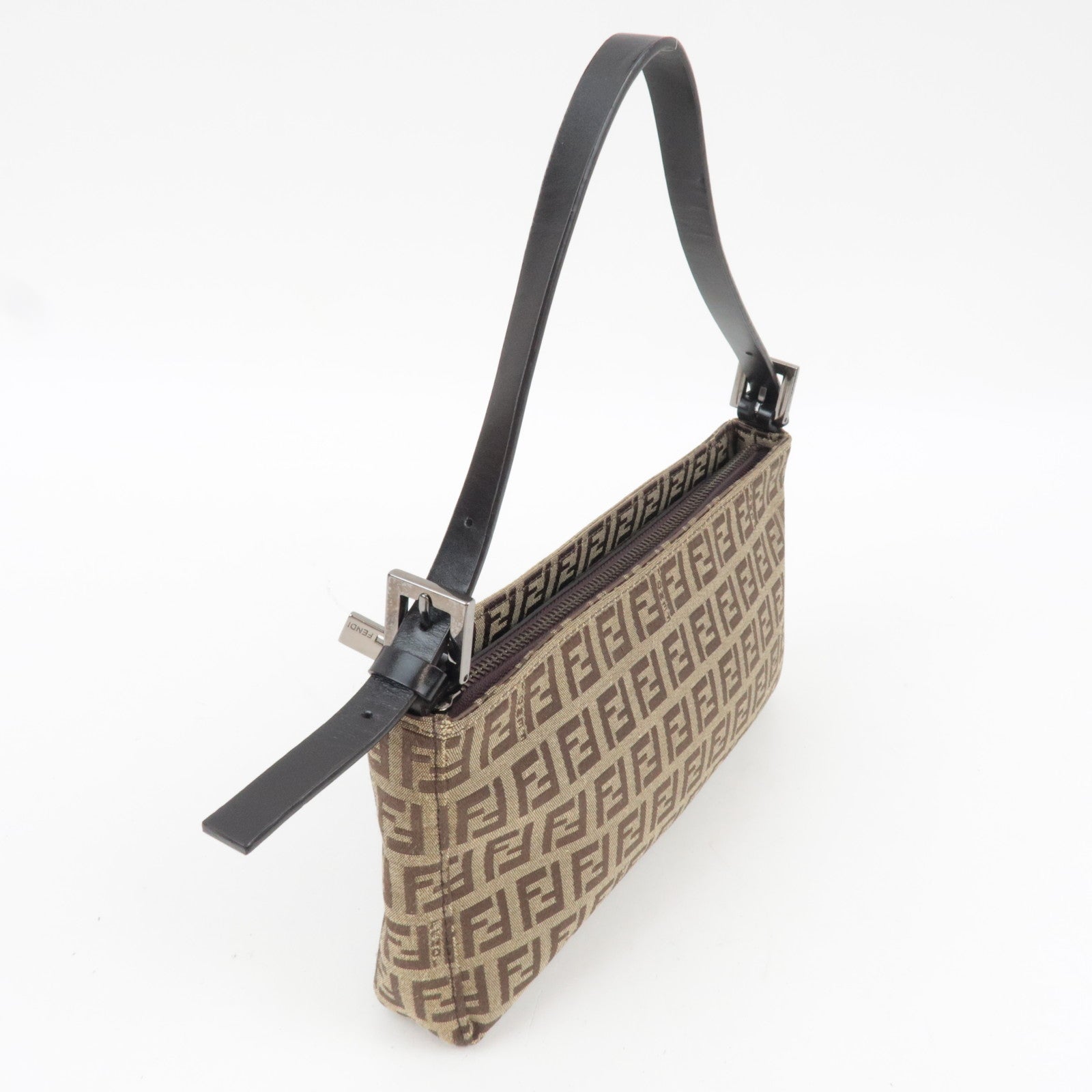FENDI Zucchino Shoulder Bag Canvas Leather Beige Brown 8BR042