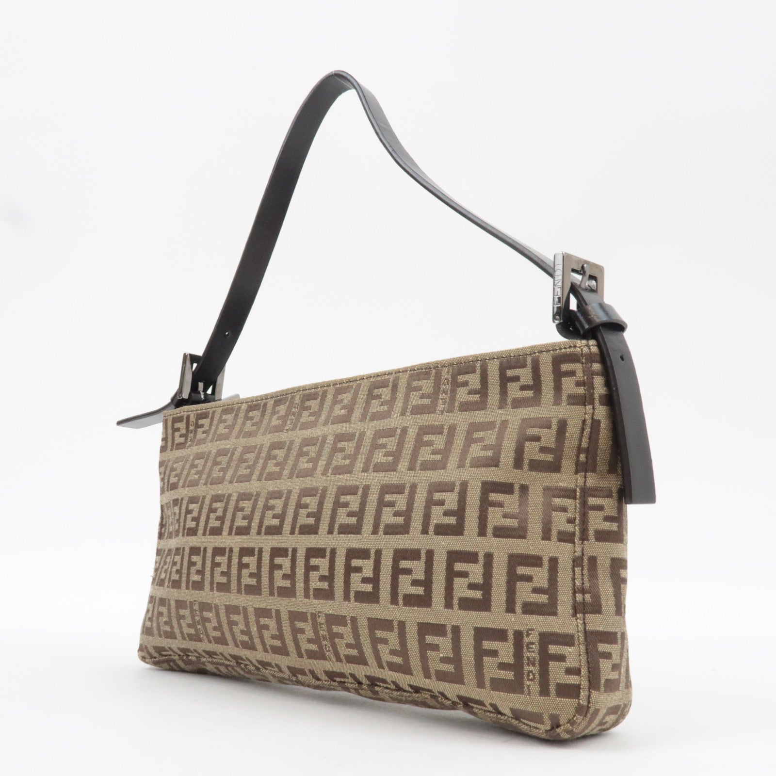FENDI Zucchino Shoulder Bag Canvas Leather Beige Brown 8BR042