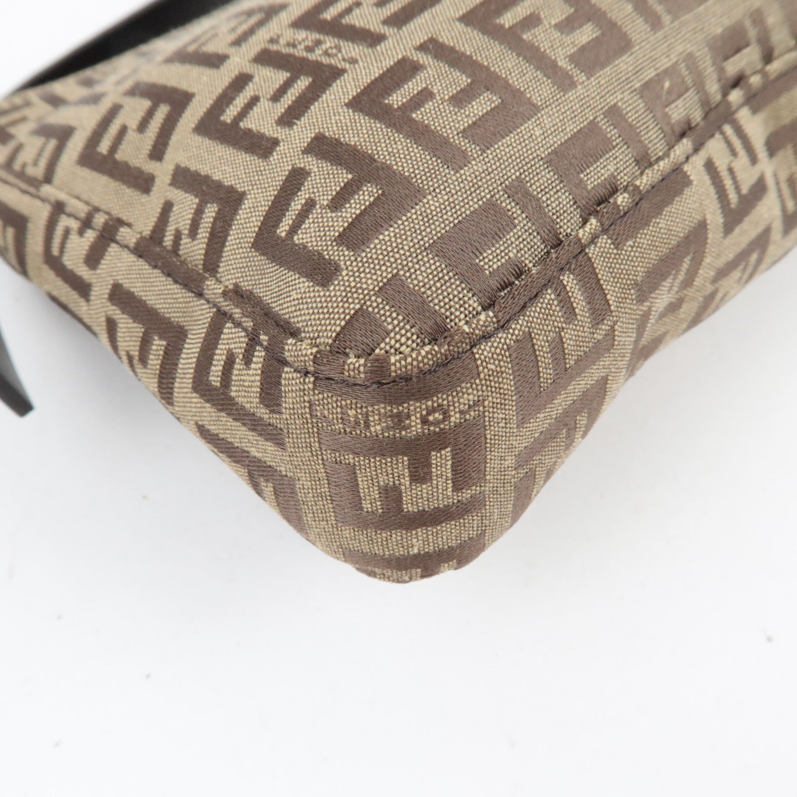 FENDI Zucchino Shoulder Bag Canvas Leather Beige Brown 8BR042