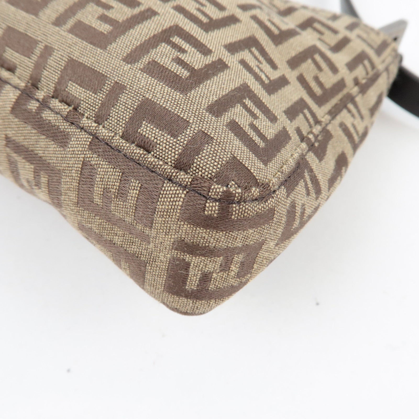 FENDI Zucchino Shoulder Bag Canvas Leather Beige Brown 8BR042